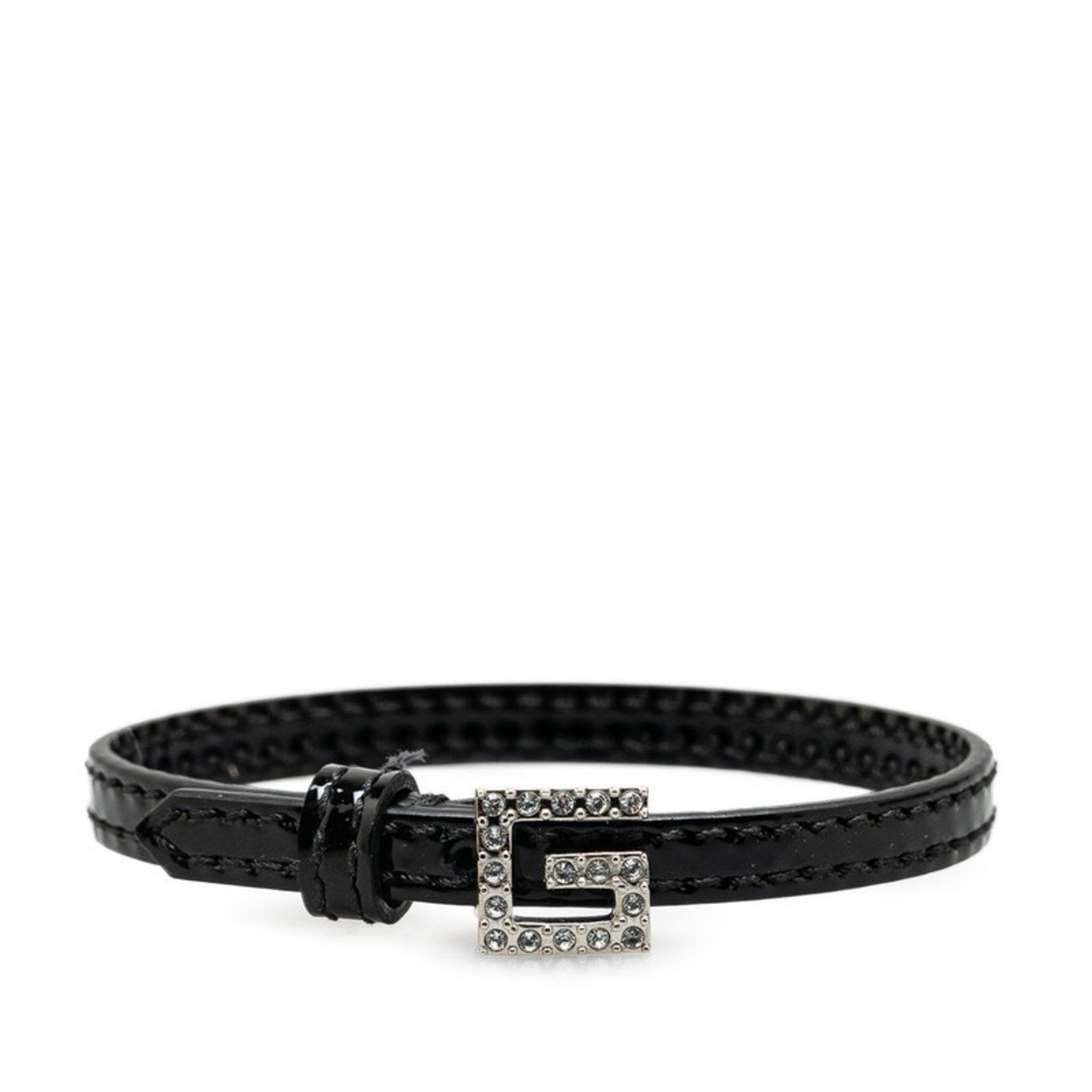 Gucci Gucci Square G Rhinestone Bracelet 623237 Black Leather Women's GUCCI Size ONE SIZE - 1 Thumbnail