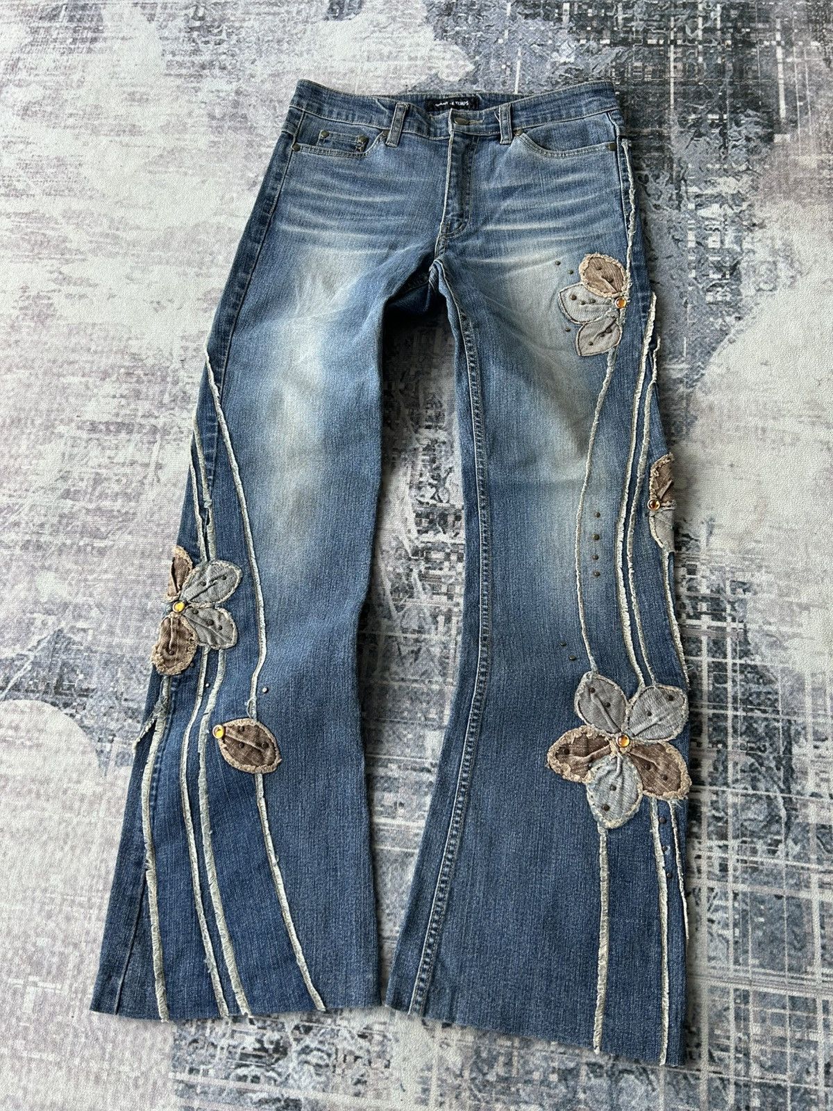 If Six Was Nine Embroidery Flower Flared Pants Size US 29 - 3 Thumbnail