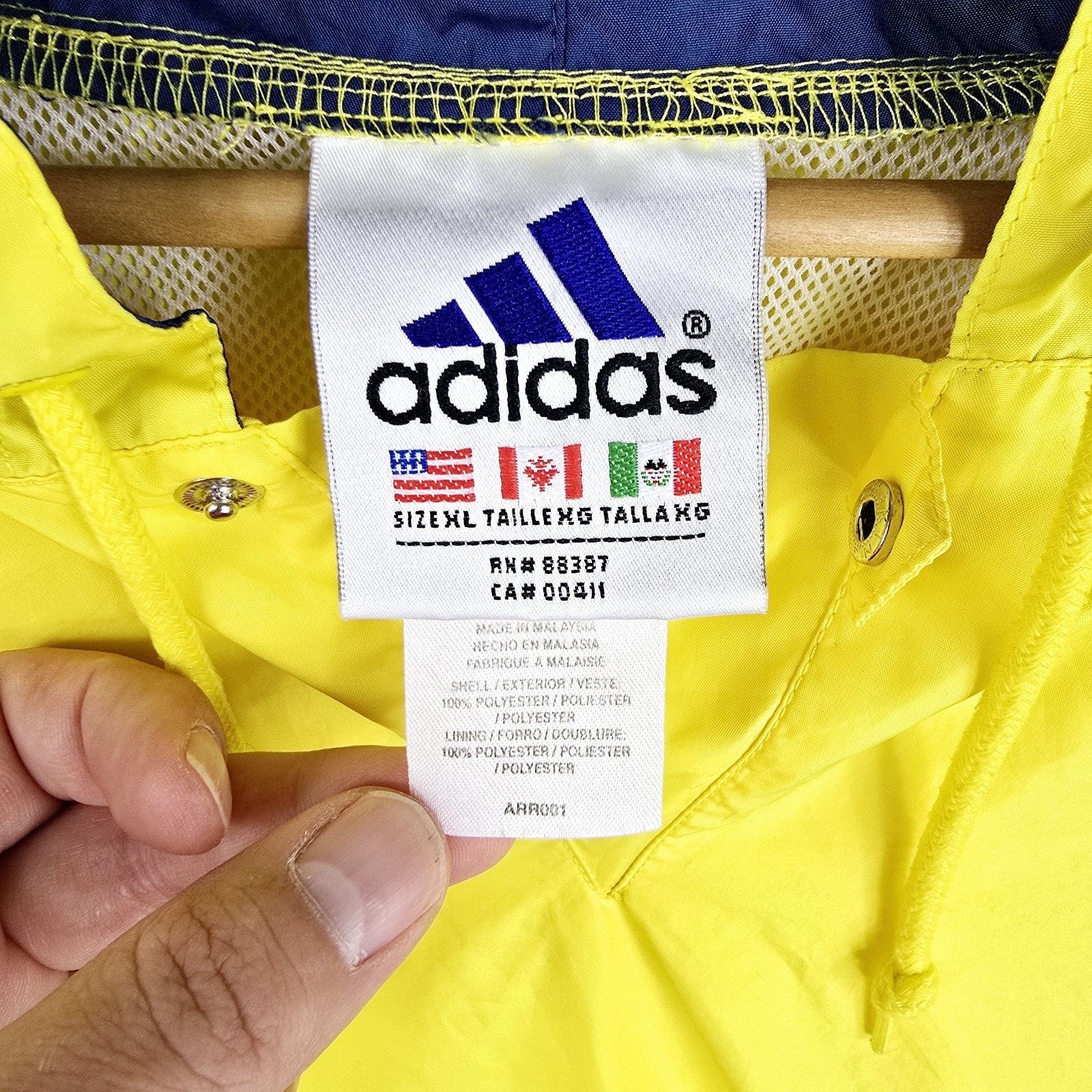Adidas Vintage 90s Adidas Yellow Hooded Pullover Windbreaker XL Size US XL / EU 56 / 4 - 8 Thumbnail