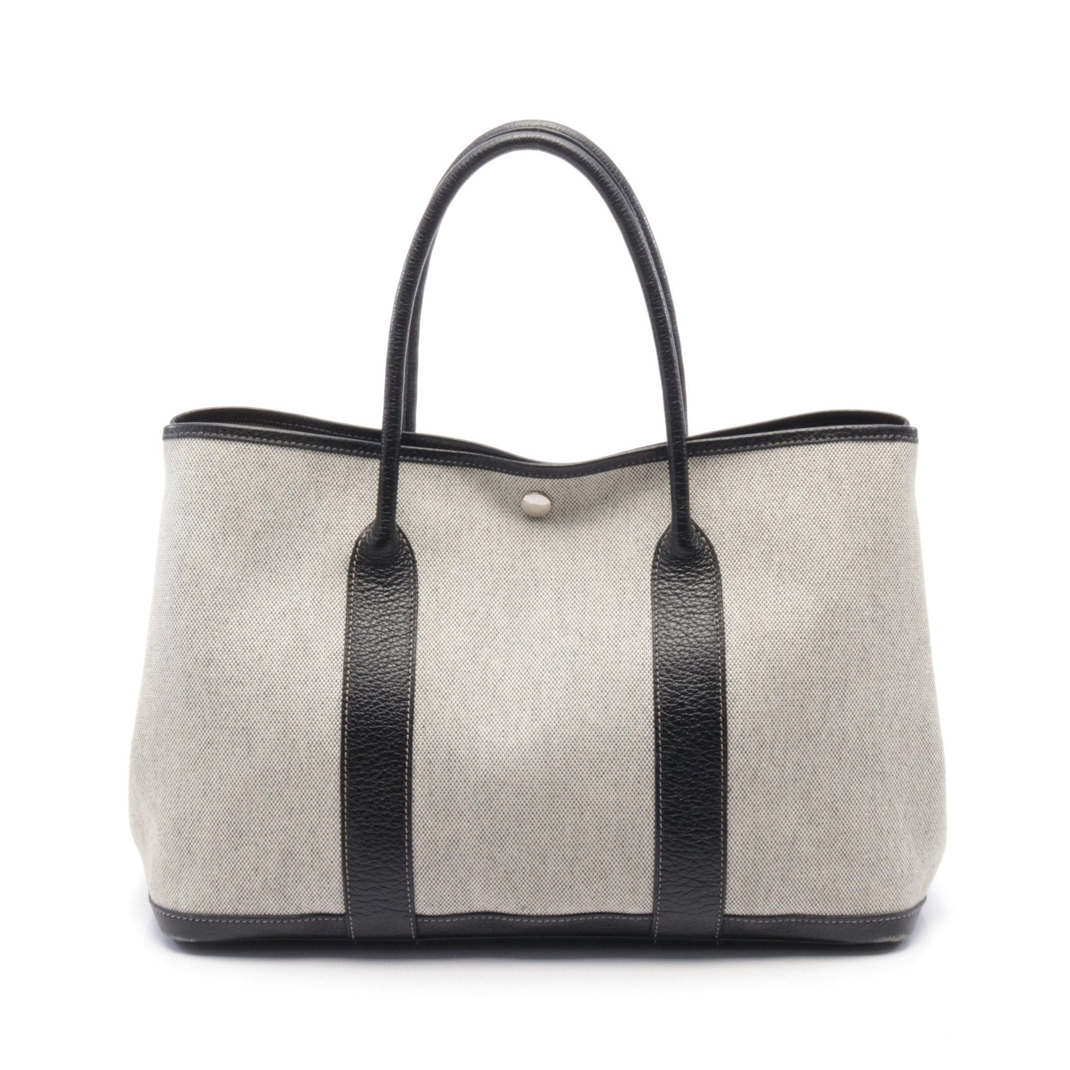 Hermes Garden Party Pm Handbag Tote Bag Toile Ash Leather Beige Black Silver Hardware □G Stamp