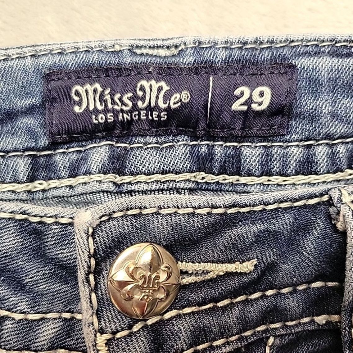 Miss Me MissMe Jeans Women 29 Faded Blue Denim Hailey Skinny Thick Stitch Cowboy M3725S Size 29" - 4 Thumbnail