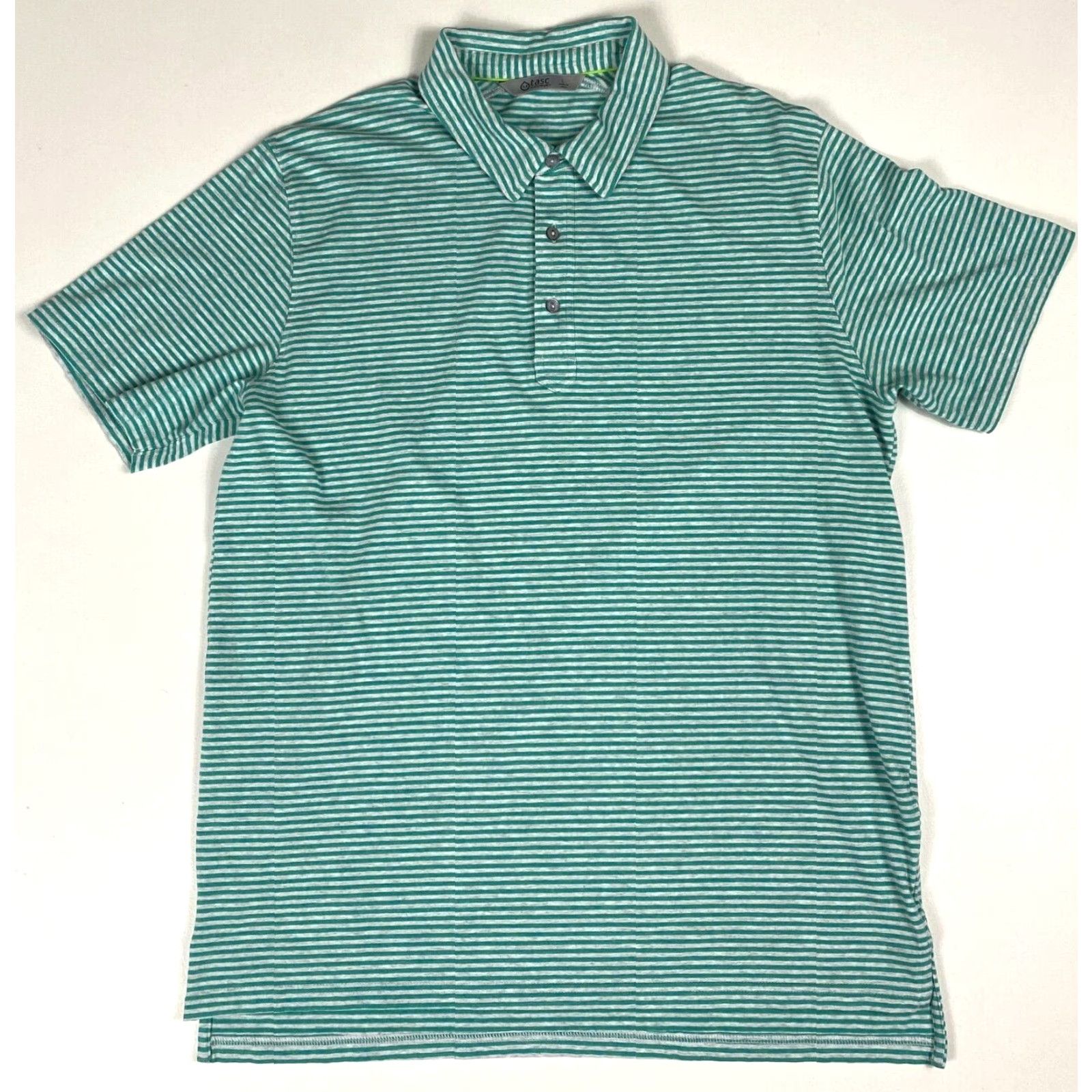 Vintage Tasc Performance Polo Shirt Men Striped Short Sleeve Button Collared Cotton Blend Size L Green Polo Mens Shirt Size US L / EU 52-54 / 3 - 2 Thumbnail