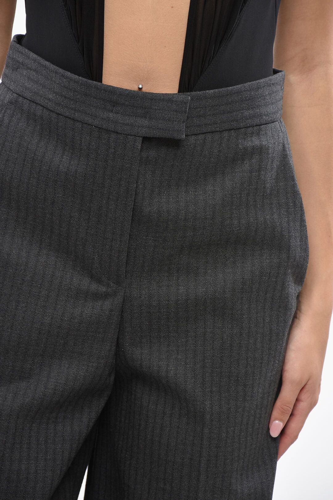 Fendi og1mm0326 Striped Wool Pant in Grey Size 27" / US 4 / IT 40 - 3 Thumbnail