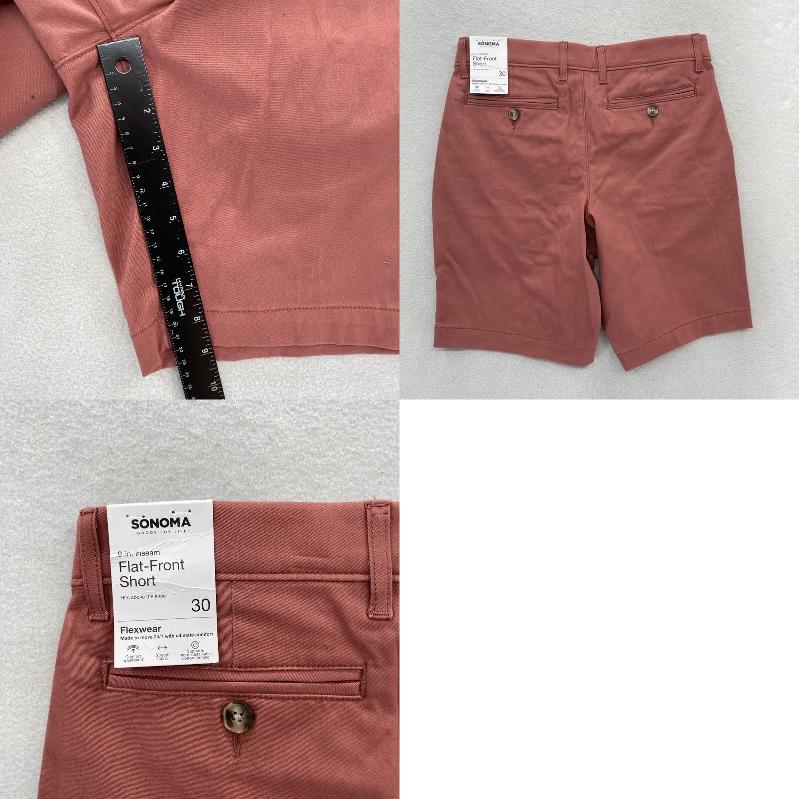 Vintage Sonoma Flexwear Chino Shorts Mens 30 Stretch Waistband Casual Preppy Dark Mauve Size US 30 / EU 46 - 8 Thumbnail