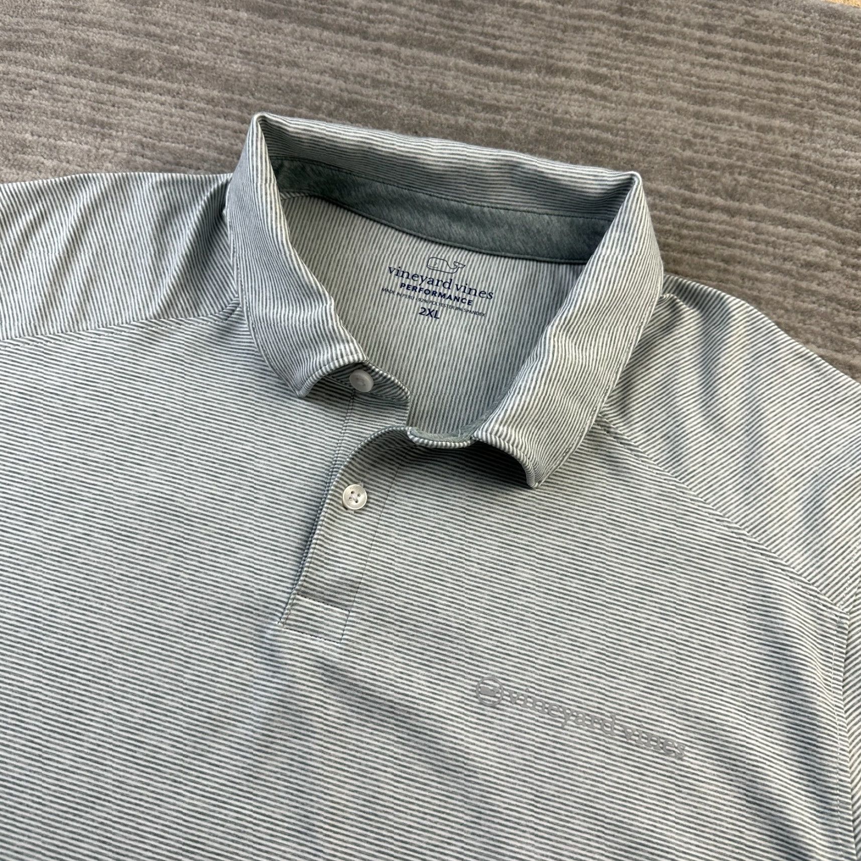 Vineyard Vines Vineyard Vines Polo Shirt Mens 2XL Gray Stripe Performance Stretch Short Sleeve Golf Casual Formal Size US XXL / EU 58 / 5 - 3 Thumbnail