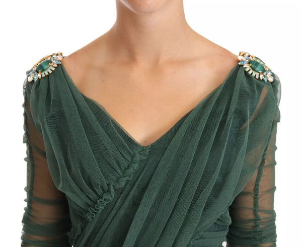 Dolce & Gabbana o1y0825 V-Neck Midi Dress in Dark Green Size XS / US 0-2 / IT 36-38 - 5 Thumbnail