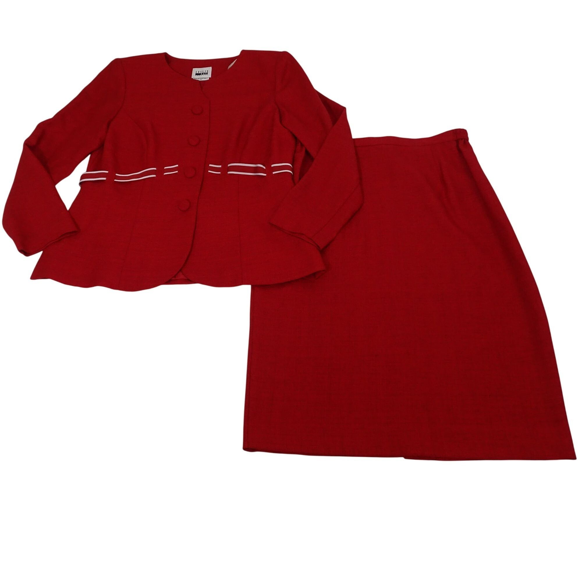 Other Vintage Leslie Fay 2 Pc Red Skirt Suit Women Size 10 Size L / US 10 / IT 46 - 2 Thumbnail