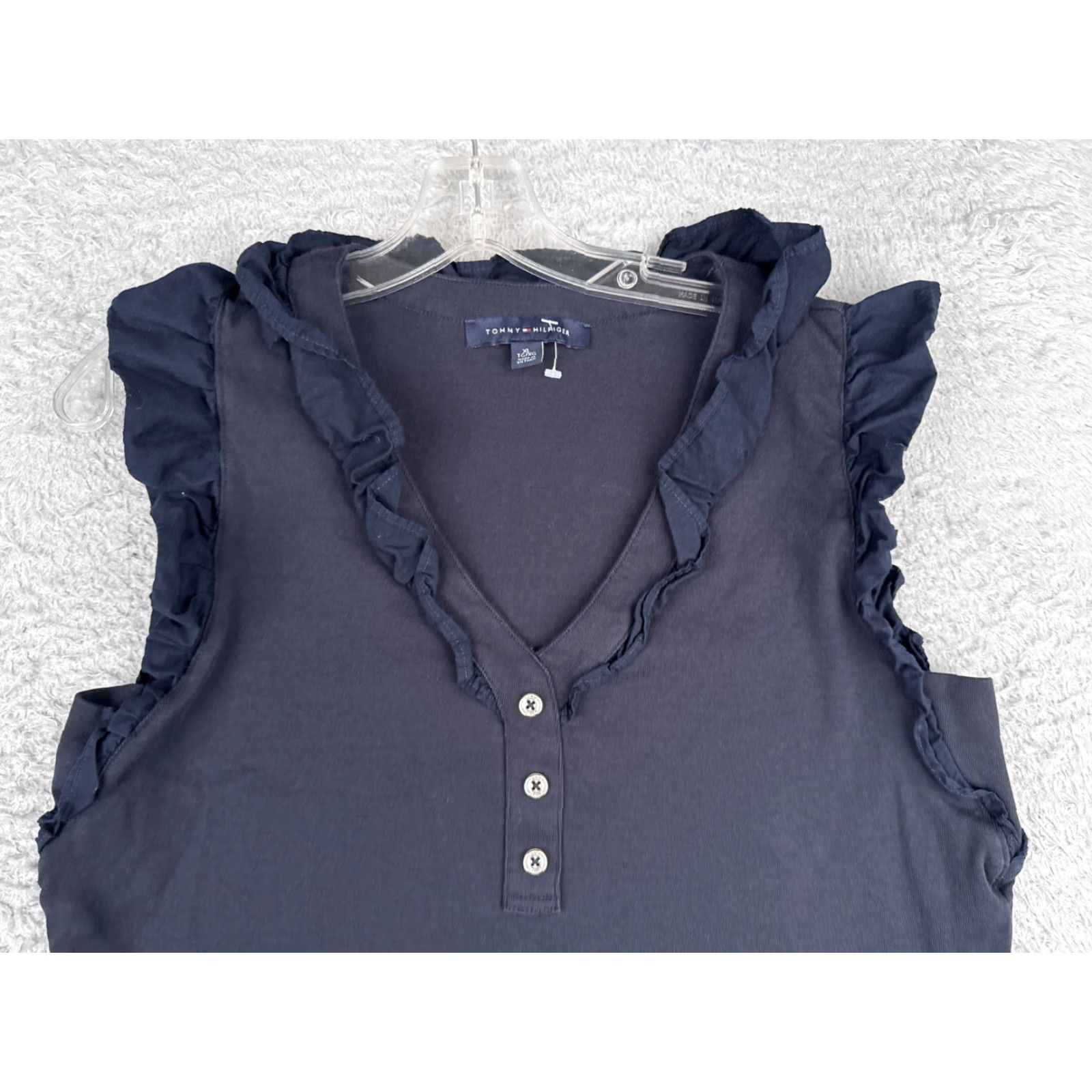 Tommy Hilfiger Tommy Hilfiger Blue Tank Top Women XL V-Neck Ruffle Striped Cotton Casual 80s 90s Size XL / US 12-14 / IT 48-50 - 4 Thumbnail