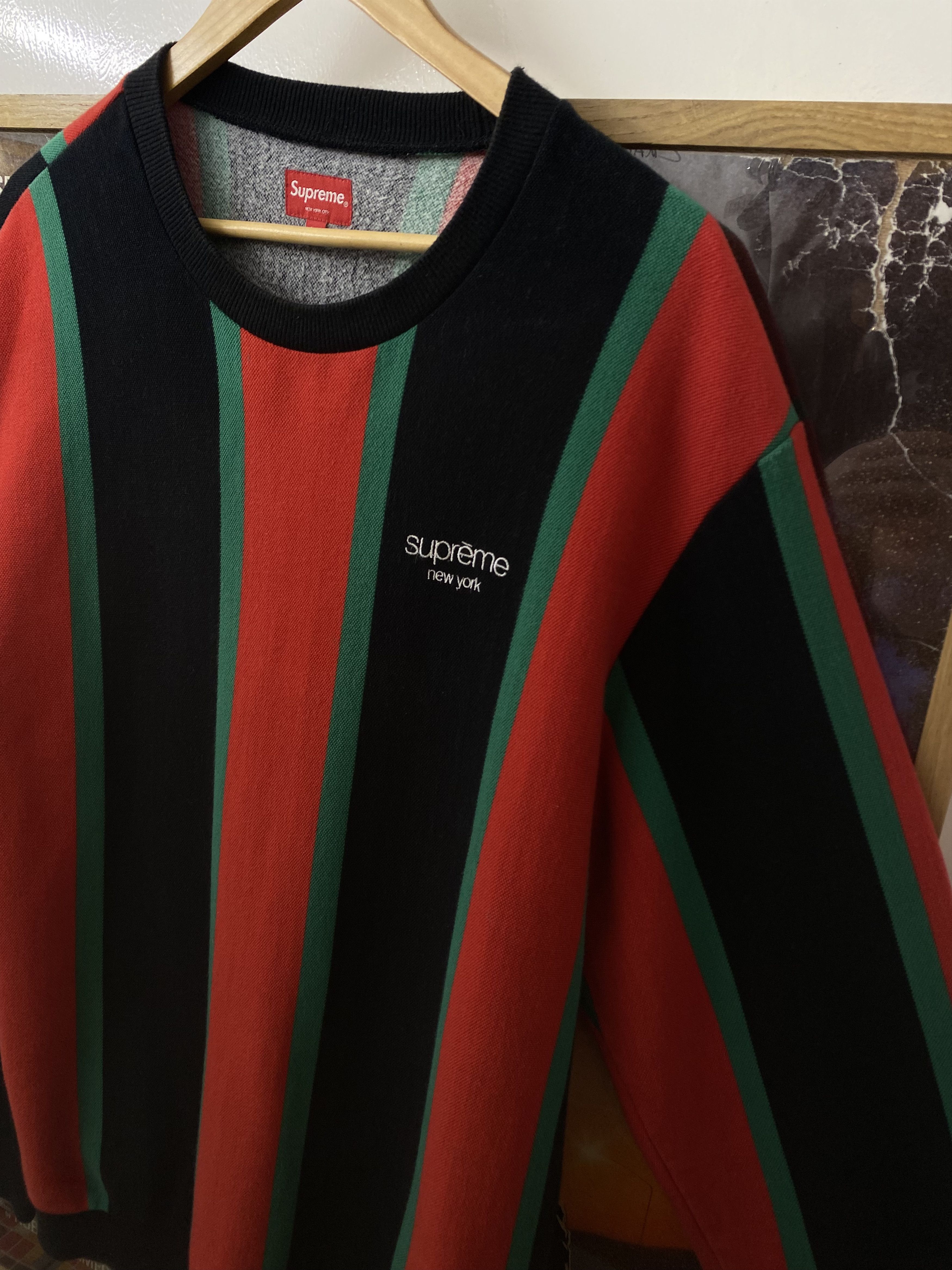 Supreme FW2017 Supreme Gucci Style Vertical Striped Pique Crewneck Size US XL / EU 56 / 4 - 6 Thumbnail