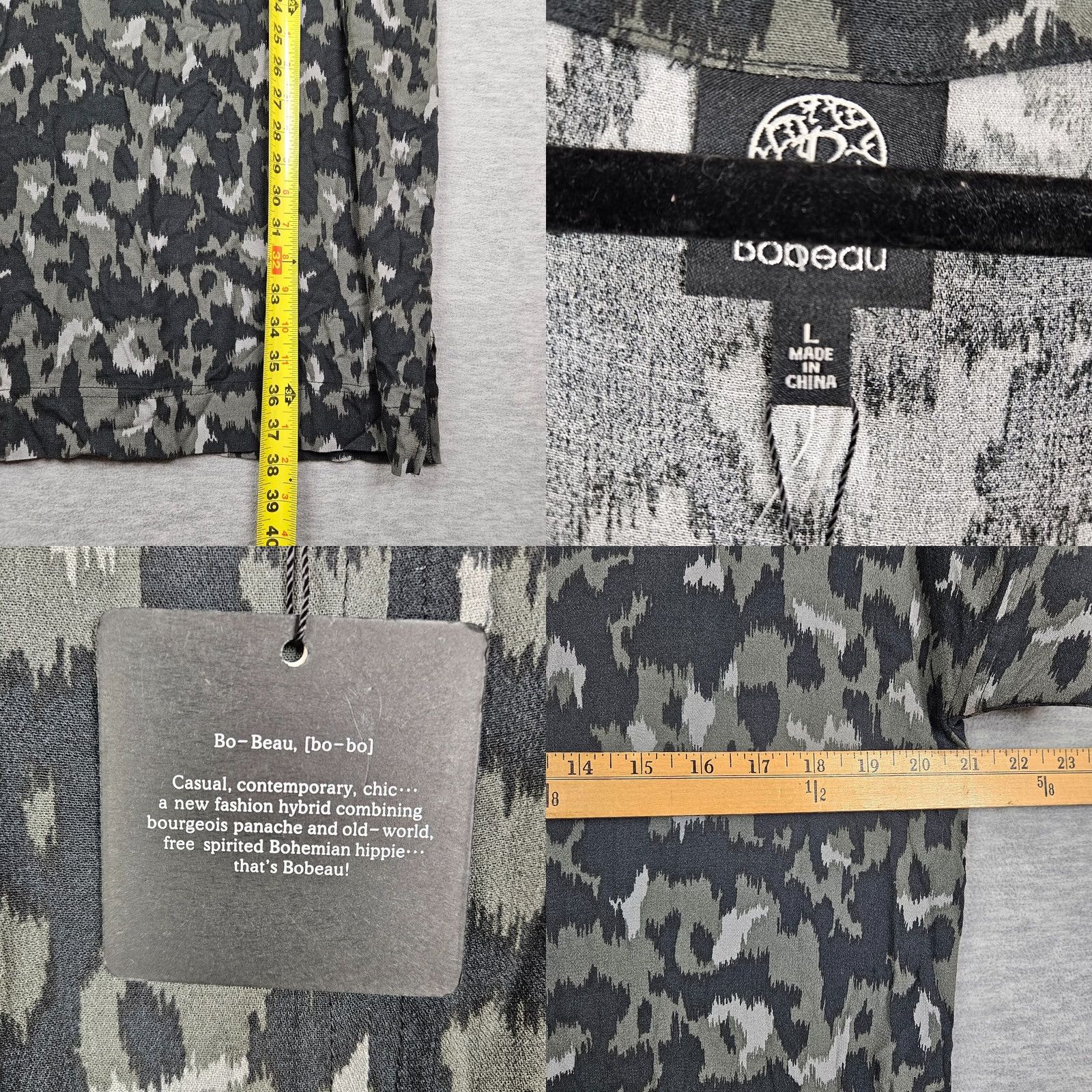 Vintage Bobeau Leopard Print V-Neck Shift Dress L Women Short Sleeve Gray Black Pattern Animal Print Size 36" / US 14 / IT 50 - 8 Thumbnail