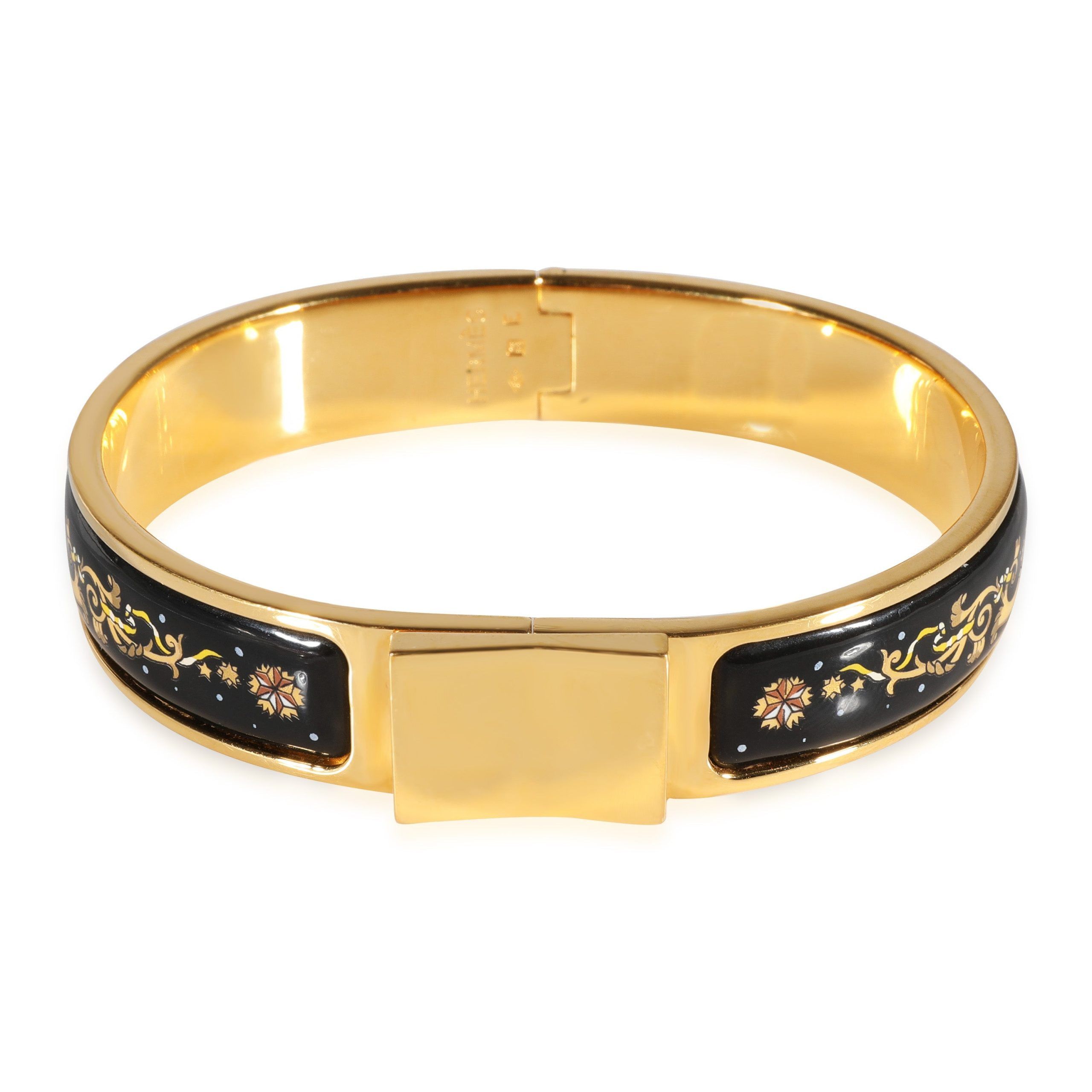image of Hermes Gold Toned Hermès Vintage Loquet Bracelet With Black Enamel in Yellow, Women's