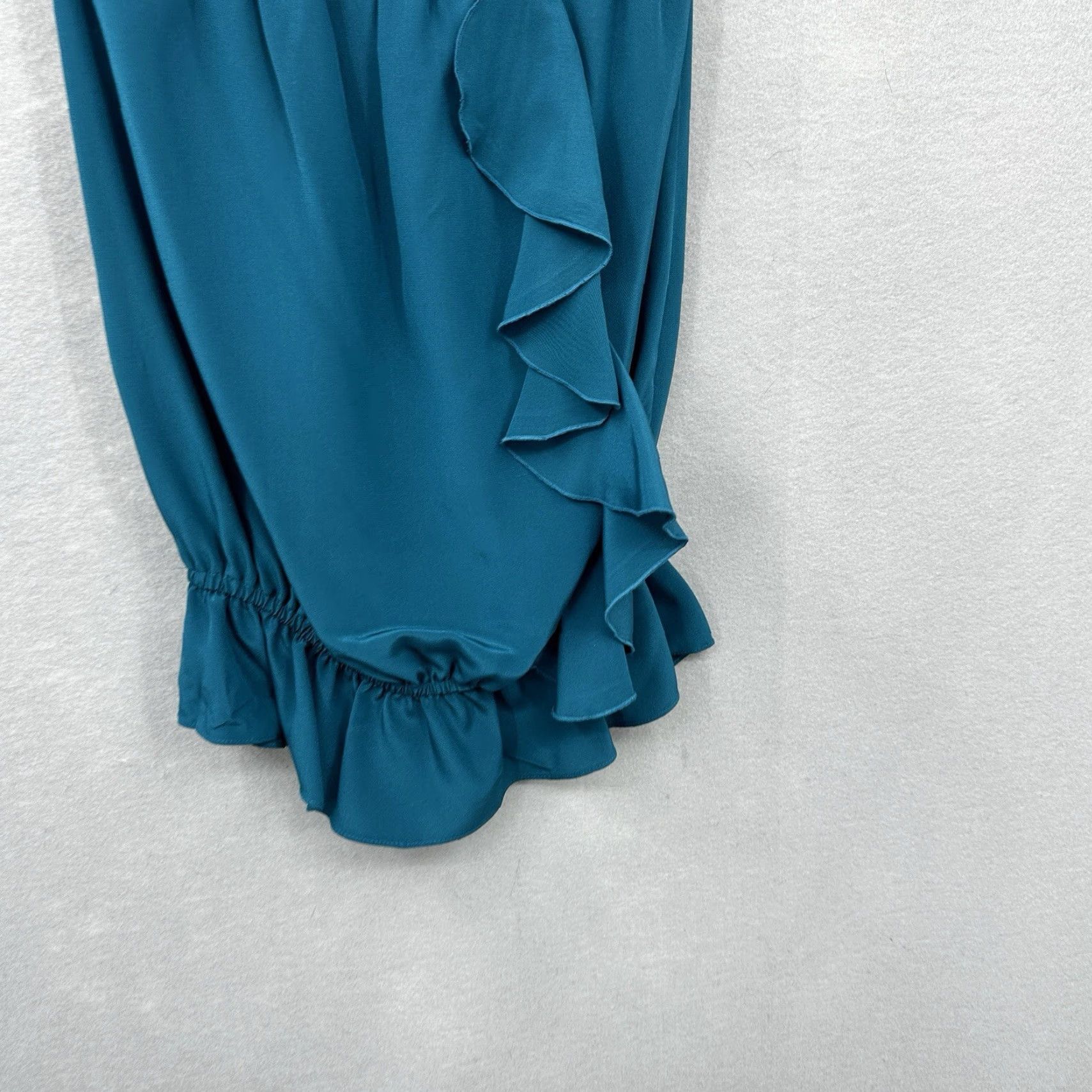 Karina Grimaldi KARINA GRIMALDI Blouse Womens M Silk Strapless Square Neck Ruffle 90s Quiet Luxury Peplum Green Vintage No Size M / US 6-8 / IT 42-44 - 4 Thumbnail