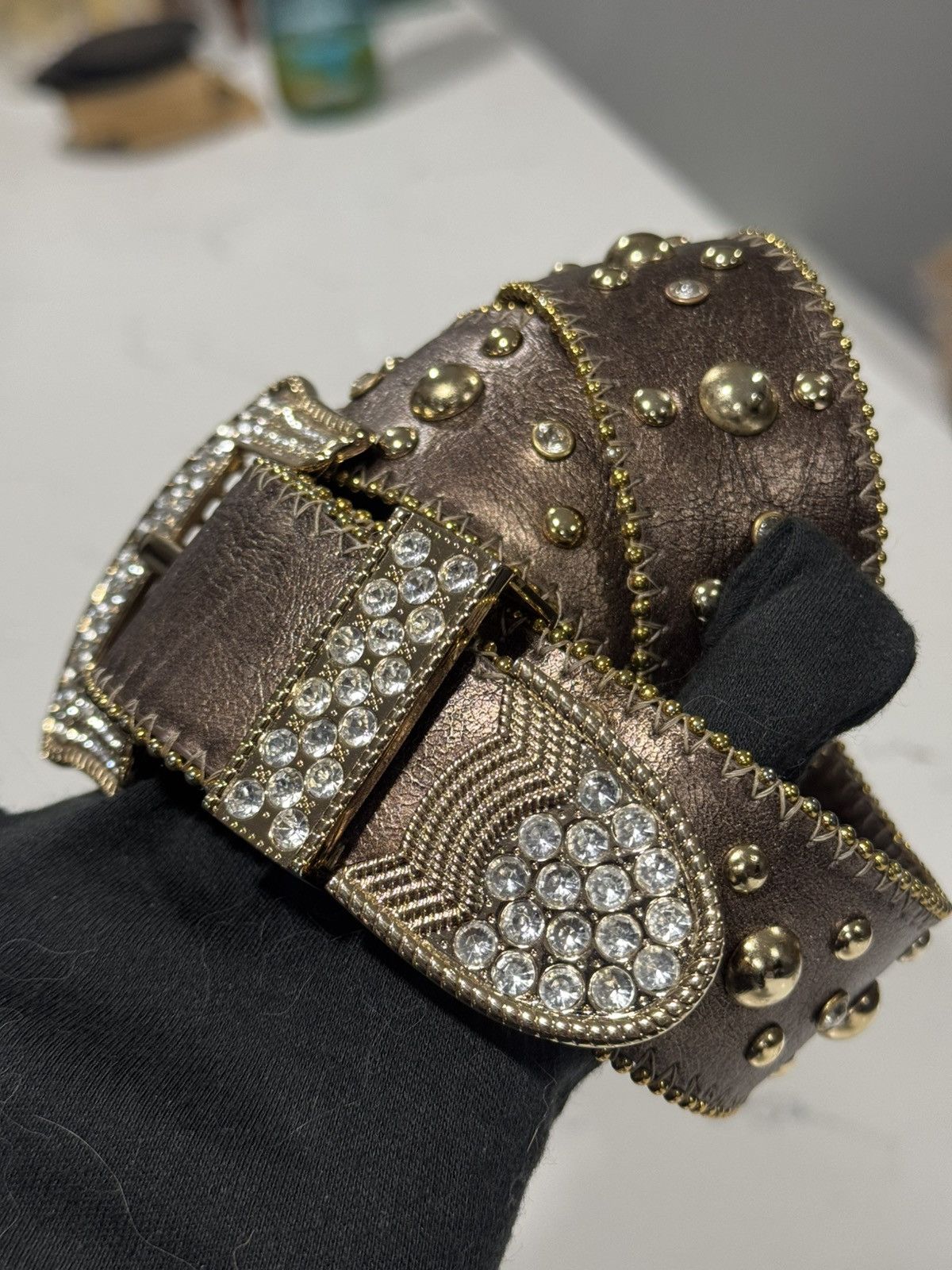 Vintage Vintage Kathy Van Zealand Rhinestone Cowboy Y2K Belt Size 32 - 11 Thumbnail