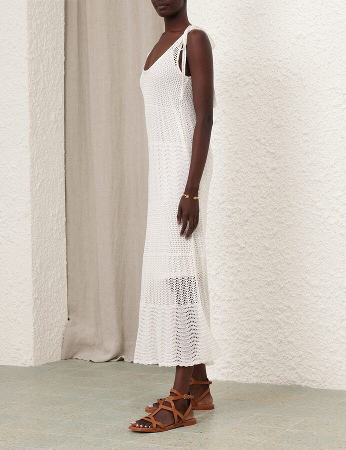 Zimmermann oc11z0525 Crocheted Mid Length Dress in White Size M / US 6-8 / IT 42-44 - 4 Thumbnail