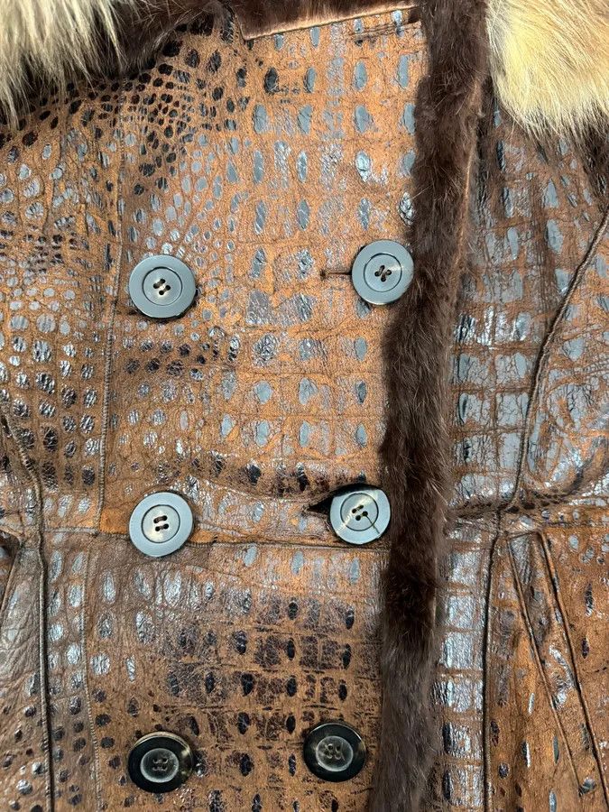 Iceberg 2000s Iceberg Fur Collar Crocodile Brown Leather Buttoned Jacket Size S / US 4 / IT 40 - 8 Thumbnail