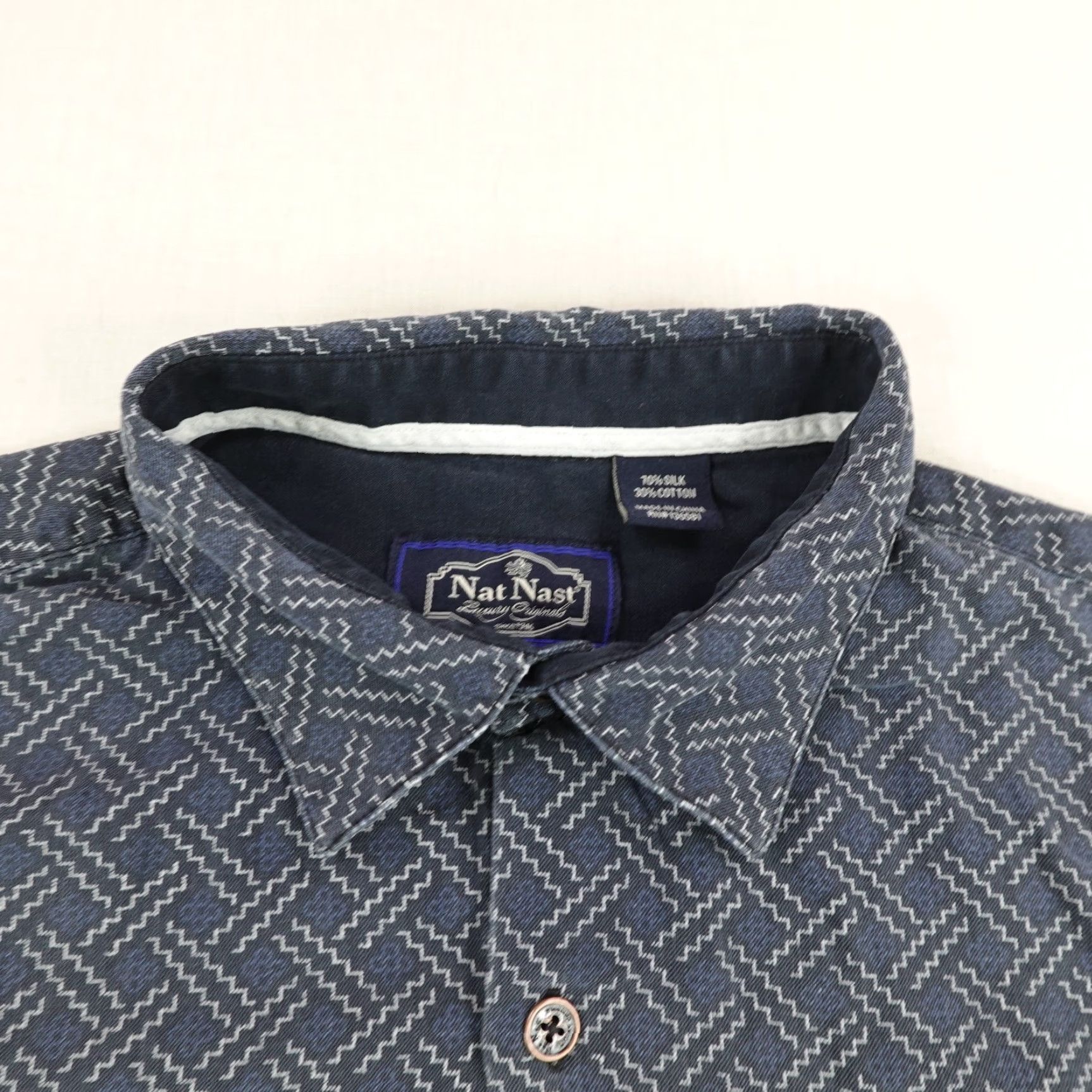 Nat Nast Nat Nast Shirt Mens XL Blue Geometric Button Up Silk Blend Camp Relax Luxury Size US XL / EU 56 / 4 - 2 Thumbnail