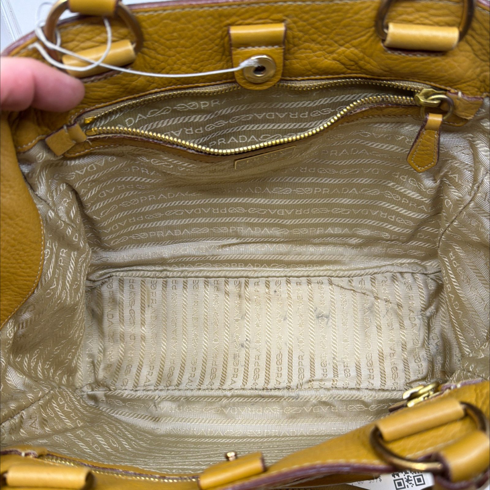 Prada Prada Mustard Yellow Pebbled Leather Satchel Handbag Size ONE SIZE - 6 Thumbnail
