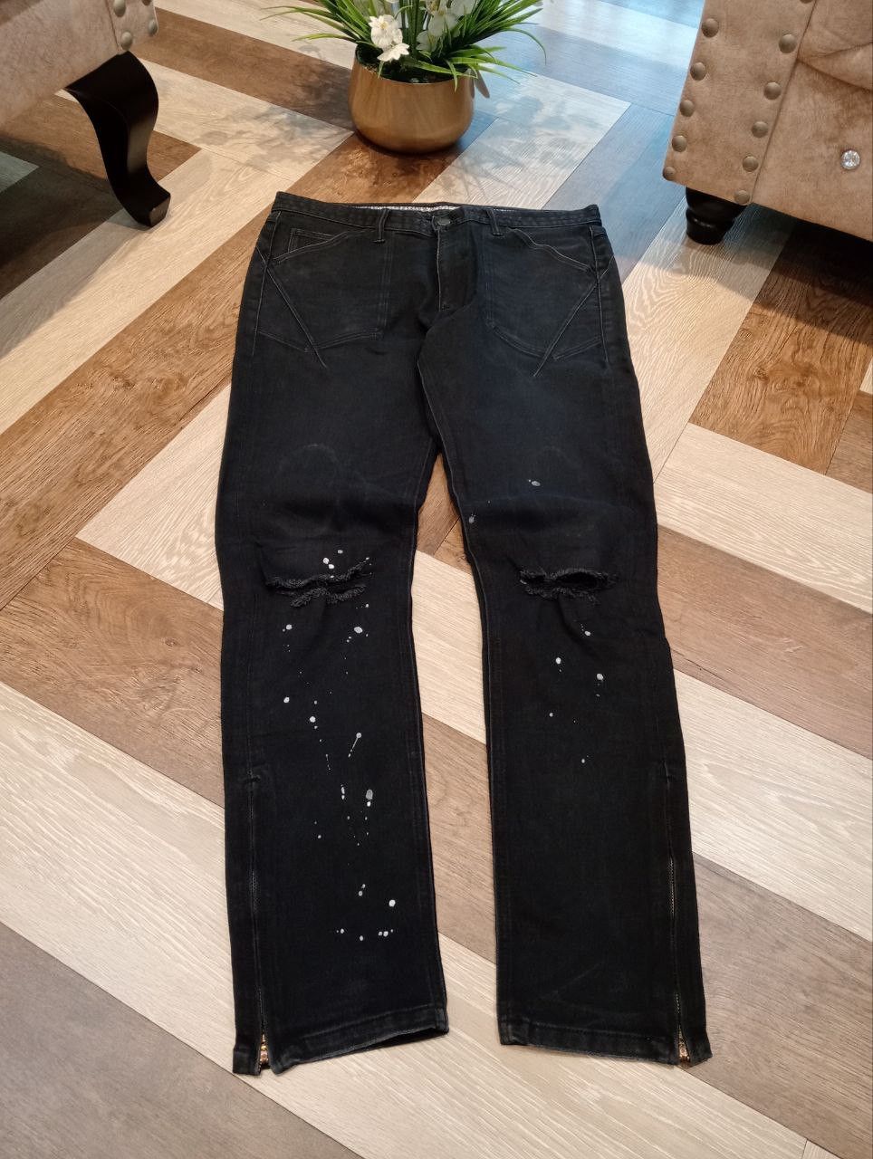 Number (N)ine NUMBER NINE JAPAN BLACK STRETCH ANKLE ZIP PANTS Size US 34 / EU 50 - 3 Thumbnail