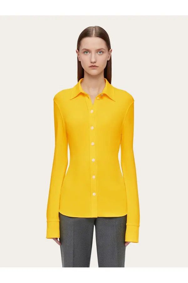 Salvatore Ferragamo o1s1rm0126 Stretch Jersey Shirt in Yellow Size XS / US 0-2 / IT 36-38 - 2 Thumbnail