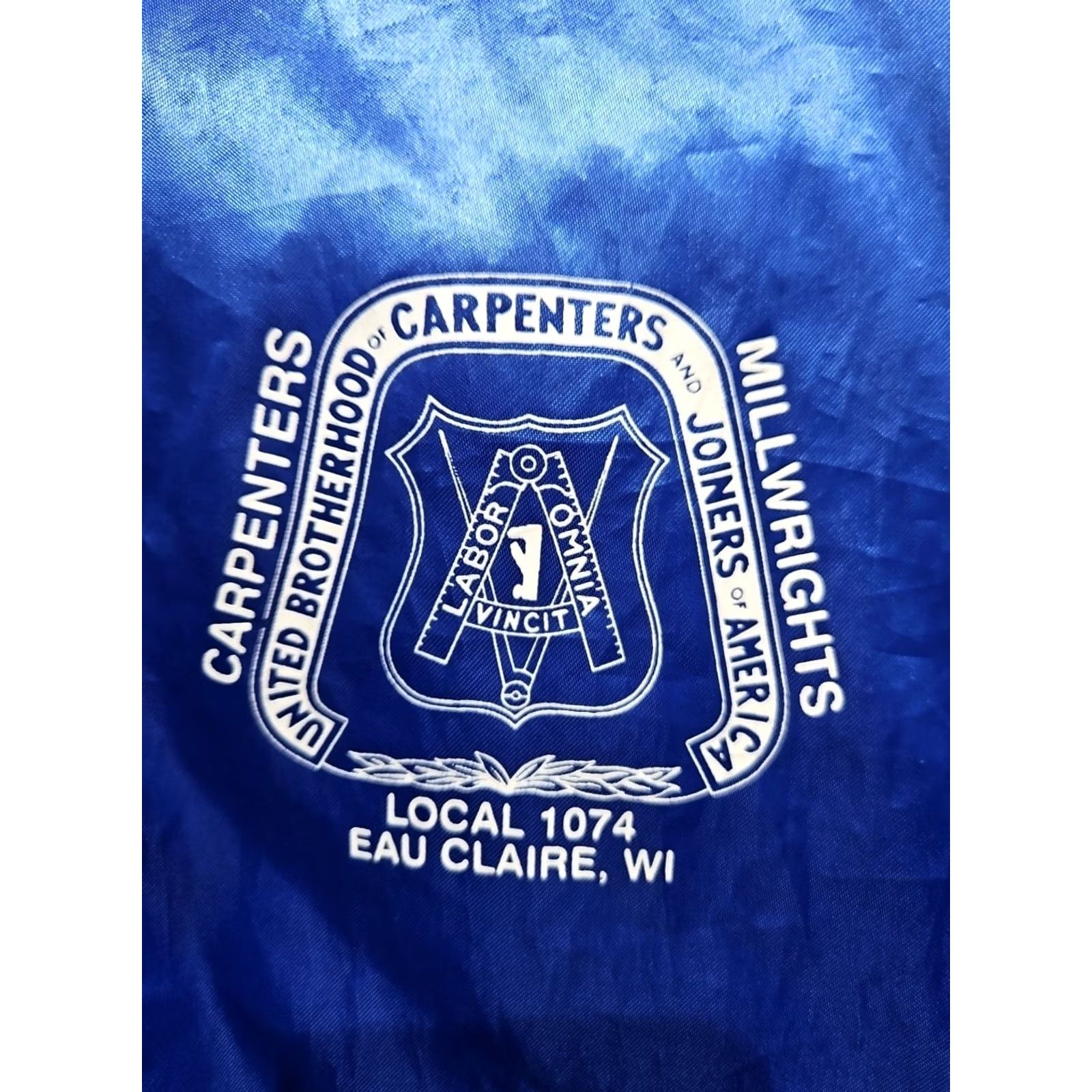 Vintage VINTAGE King Louie Satin Snap Jacket Mens Sz Large Local 1074 Union Carpenters Millwrights Blue Varsity Jacket Mens L 1990s Size US L / EU 52-54 / 3 - 2 Thumbnail