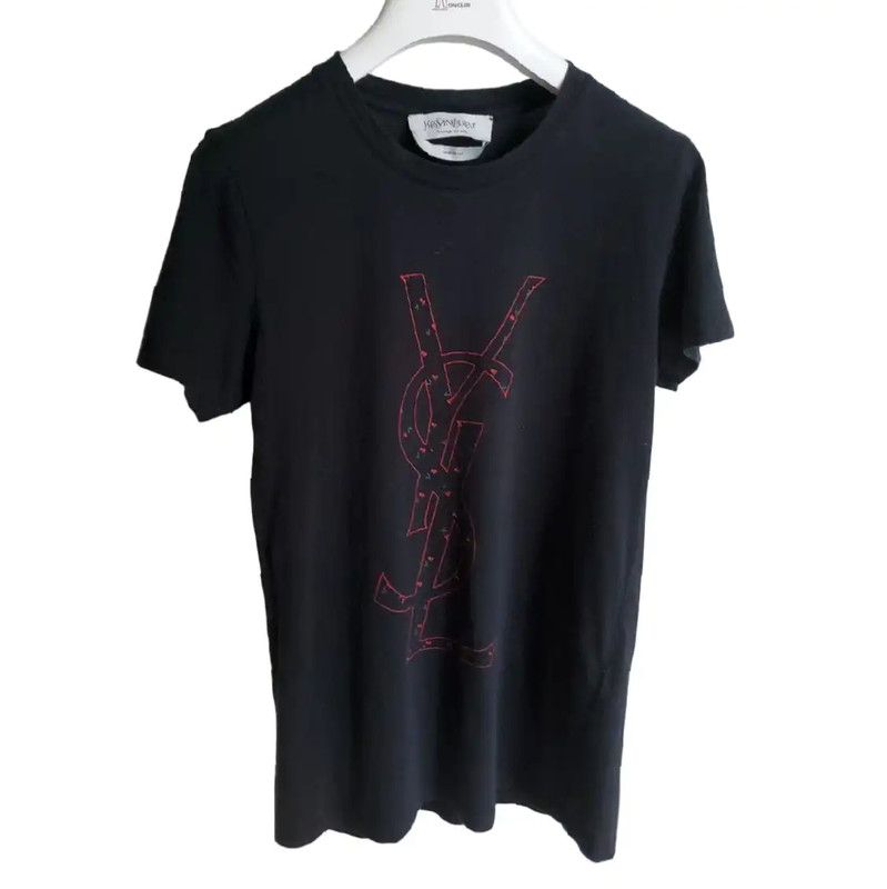 Yves Saint Laurent YSL Black Cotton Logo Short Sleeve T-Shirt 0089 Size S / US 4 / IT 40 - 1 Thumbnail
