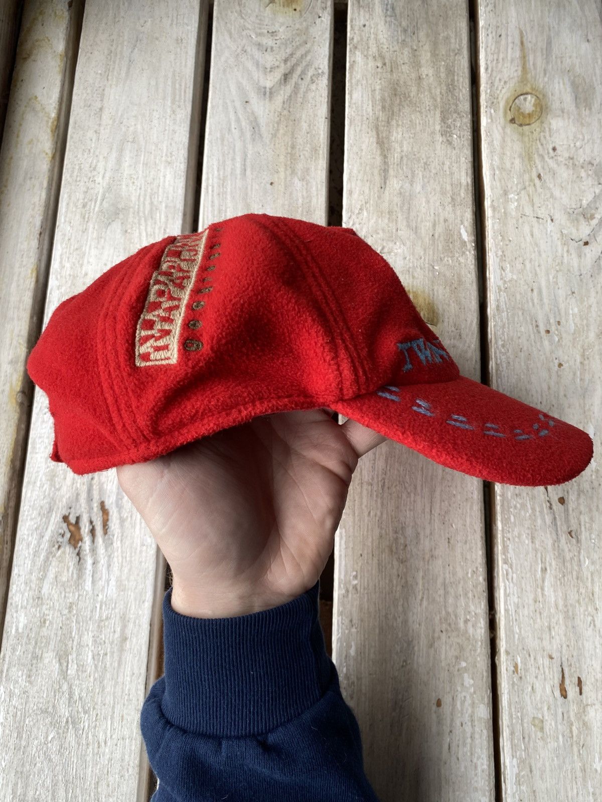 Napapijri × Vintage Vintage 90s RED NAPAPIJRI fleece Cap Outdoor Size ONE SIZE - 4 Thumbnail