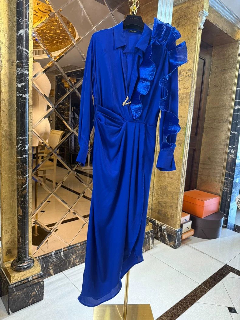 Versace Versace Electric sapphire blue sexy deep V asymmetrical dr Size M / US 6-8 / IT 42-44 - 1 Thumbnail