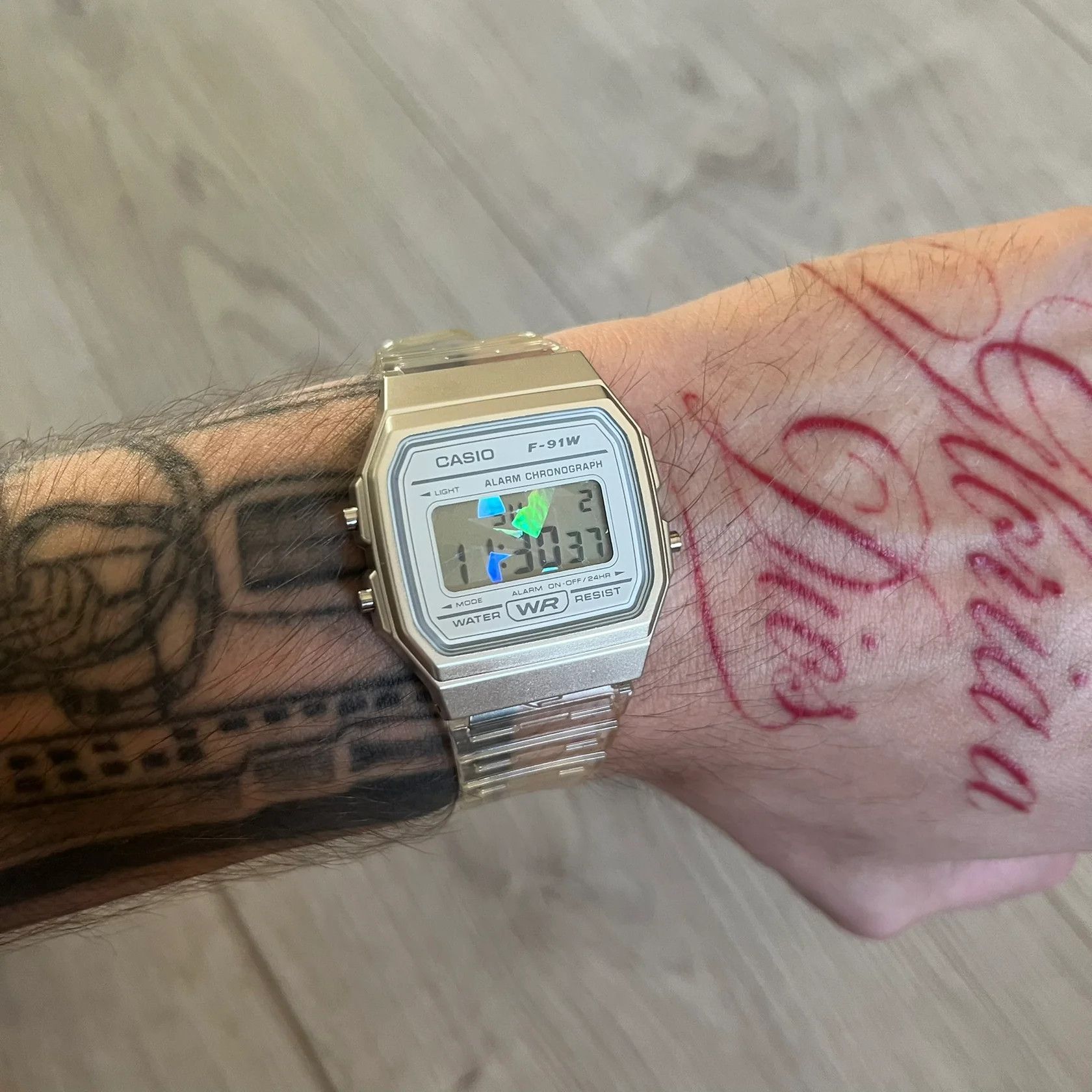 Casio Casio F-91W "Holo Diamonds" Clear Digital Watch Size ONE SIZE - 6 Thumbnail