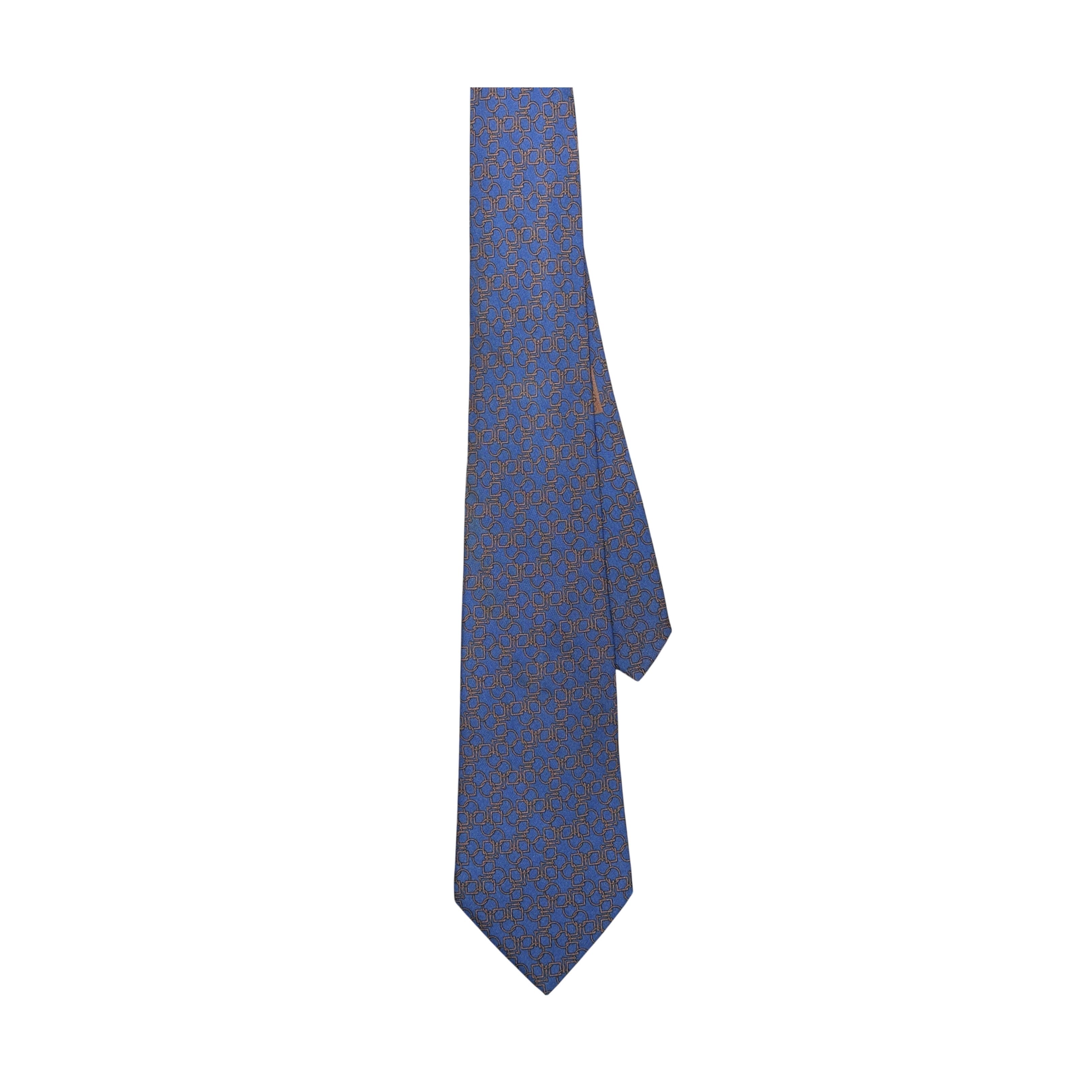 Hermes Silk Tie Blue with Geometric Pattern Size ONE SIZE - 3 Thumbnail