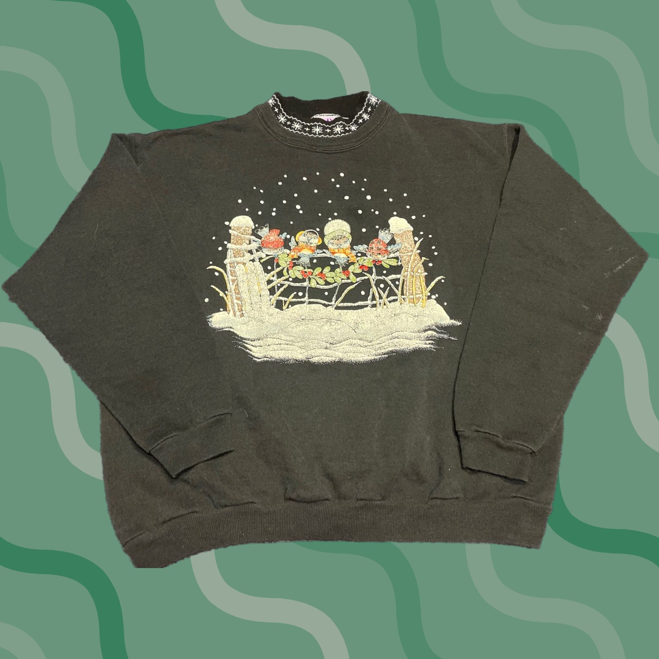 Jerzees VINTAGE Jerzees Sweatshirt Christmas Winter SNOW Birds Black L Women Pullover 1995 Holiday Theme Birds Mens Womens Girls Boys Size L / US 10 / IT 46 - 1 Thumbnail