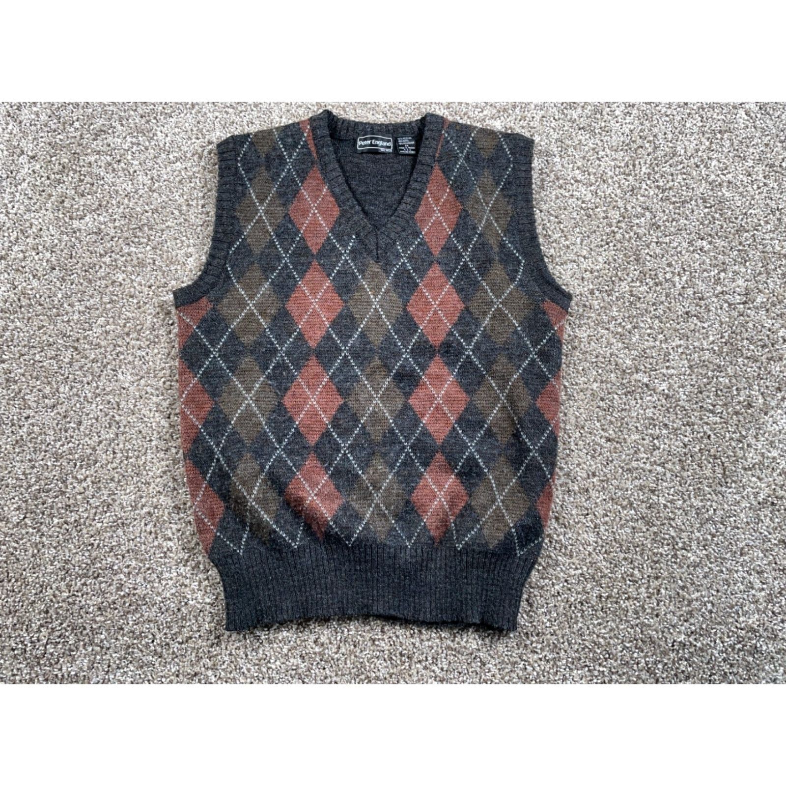 Vintage VTG Peter England Wool Blend Sweater Vest Adult Medium Gray Diamond Argyle Size US M / EU 48-50 / 2 - 2 Thumbnail