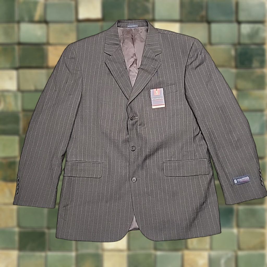 Stafford Stafford Blazer Men 40R Gray Pinstripe Worsted Wool Classic Fit Suit Jacket NEW Size 40R - 1 Thumbnail