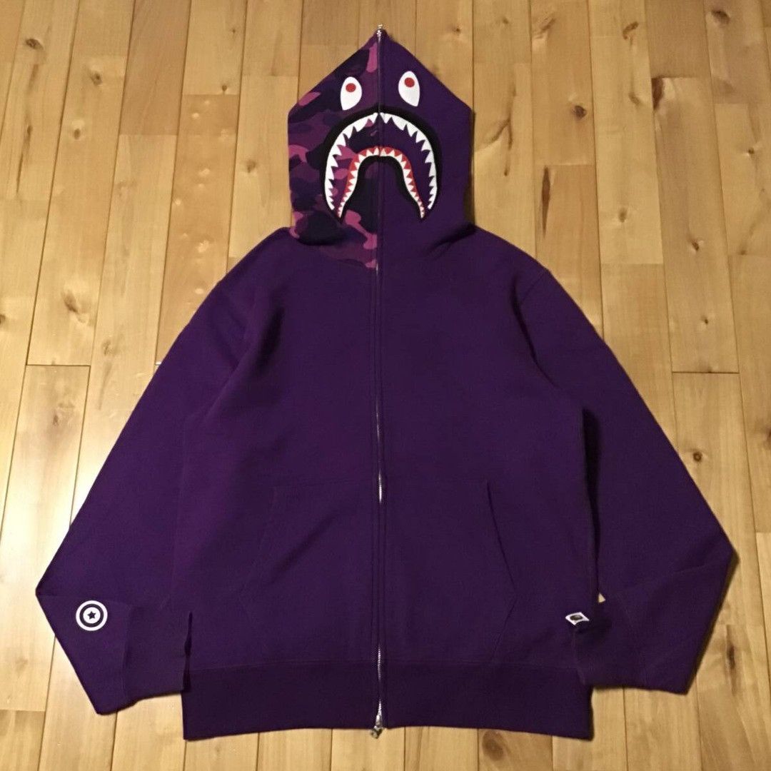 Bape BAPE Purple camo shark full zip hoodie a bathing ape Size US XL / EU 56 / 4 - 1 Thumbnail