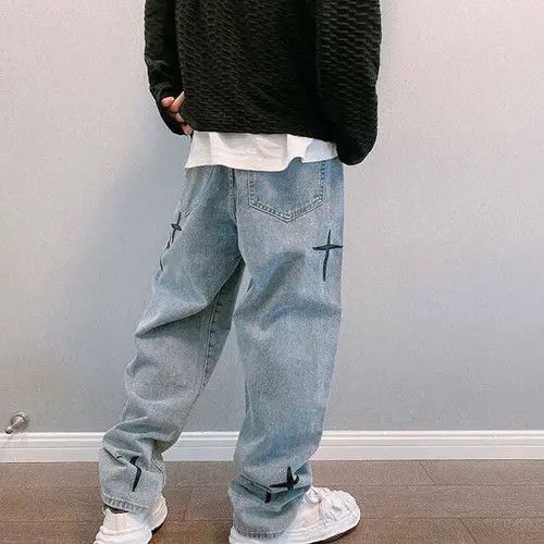 image of Vintage Punk Pants With Crosses in Blue, Men's (Size 30)