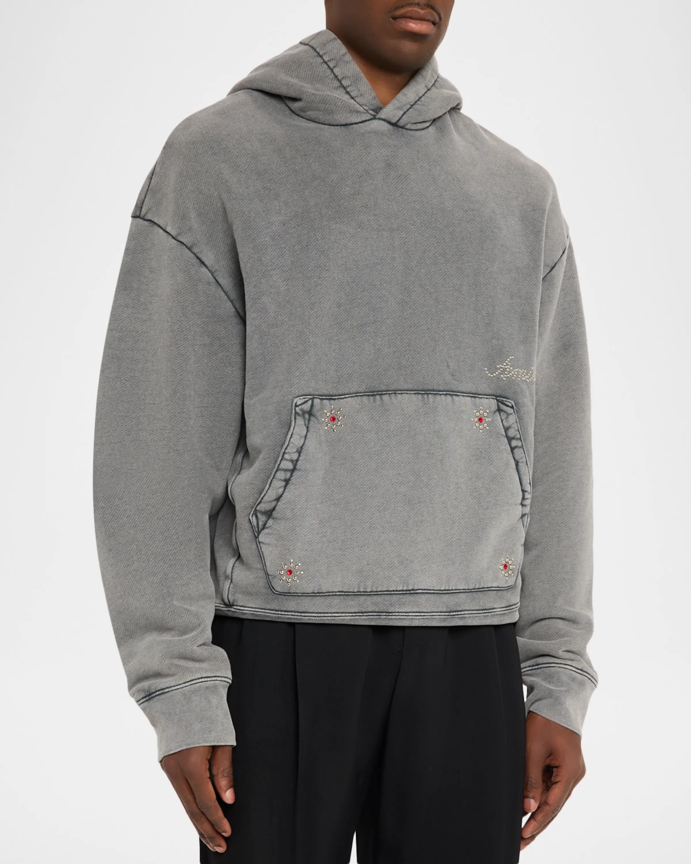 Amiri os11x0526 Studded Cotton Hoodie in Gray Size US L / EU 52-54 / 3 - 4 Thumbnail