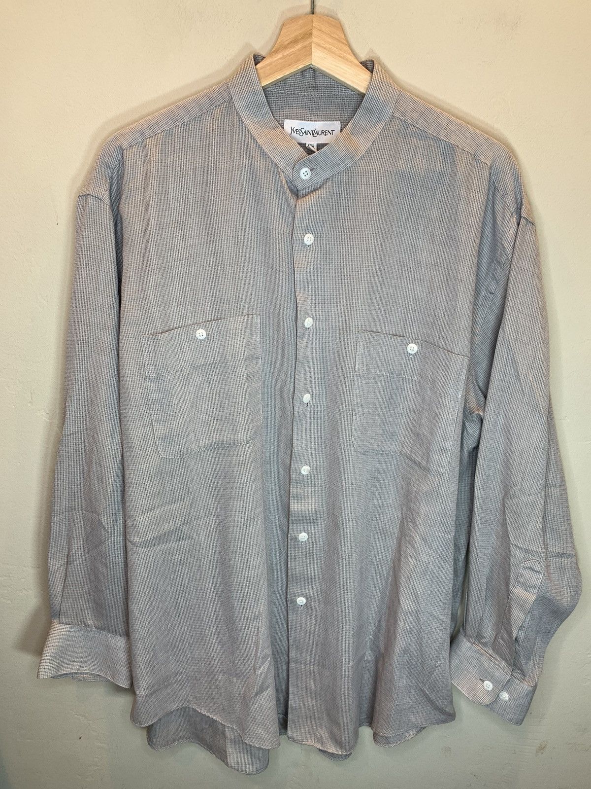 Yves Saint Laurent *RARE* Vintage Yves Saint Laurent Band Collar Button Shirt L Size US L / EU 52-54 / 3 - 1 Thumbnail