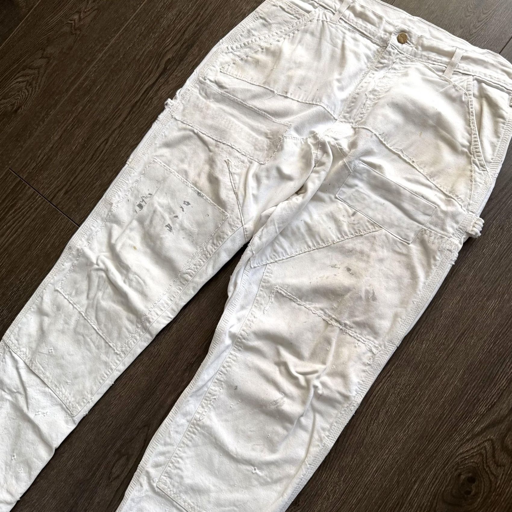 Carhartt VINTAGE Carhartt Painter Pants 34x30 White Canvas Distressed Double Knee Carpenter Workwear Mens Pants Size US 34 / EU 50 - 7 Thumbnail