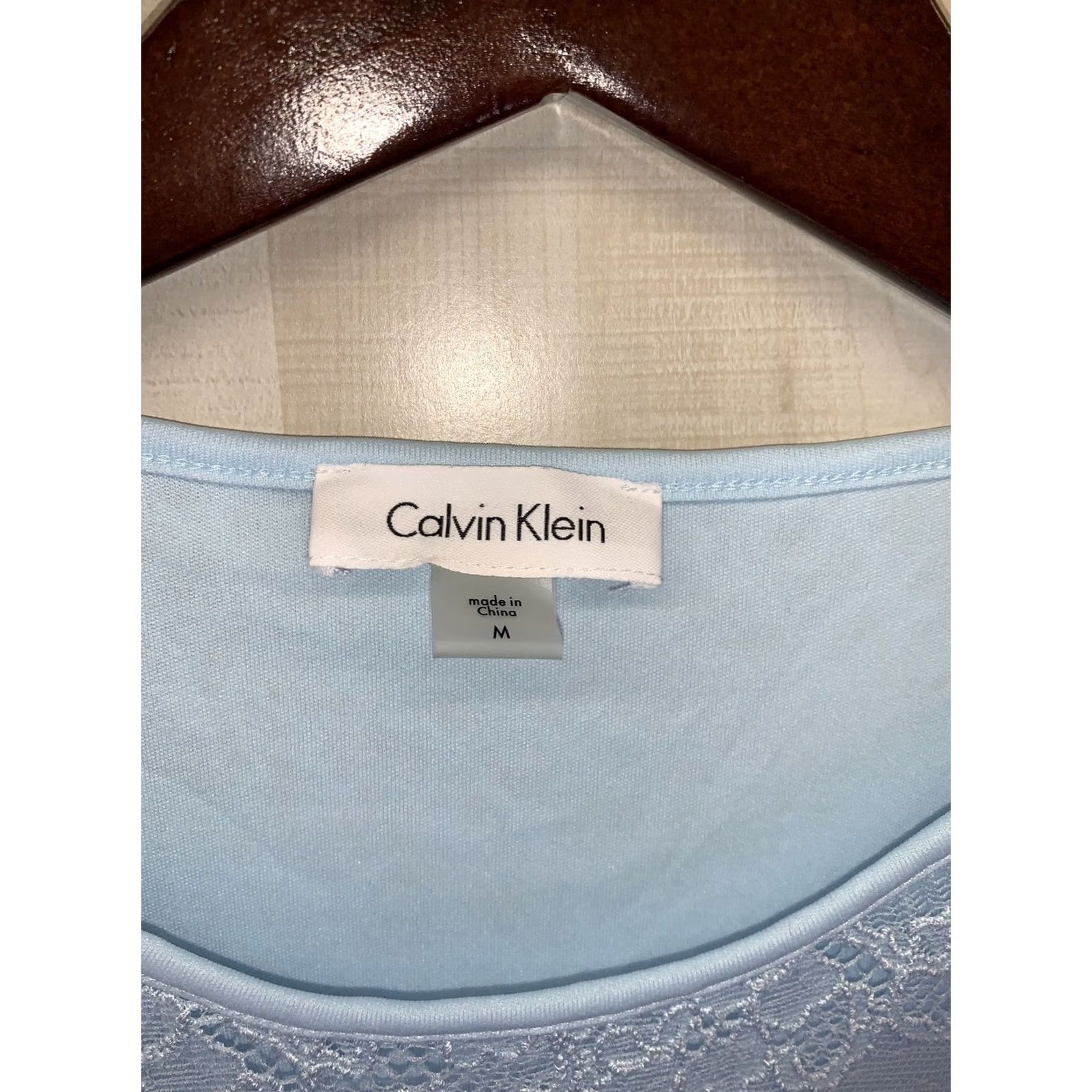 Calvin Klein Calvin Klein Blouse Shirt Women M Blue Lace Overlay Short Sleeve Top-4802 Size 32" / US 10 / IT 46 - 2 Thumbnail