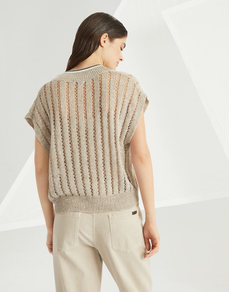 Brunello Cucinelli o1la1rc1a0326 Knitted Vest in Beige Size L / US 10 / IT 46 - 2 Thumbnail