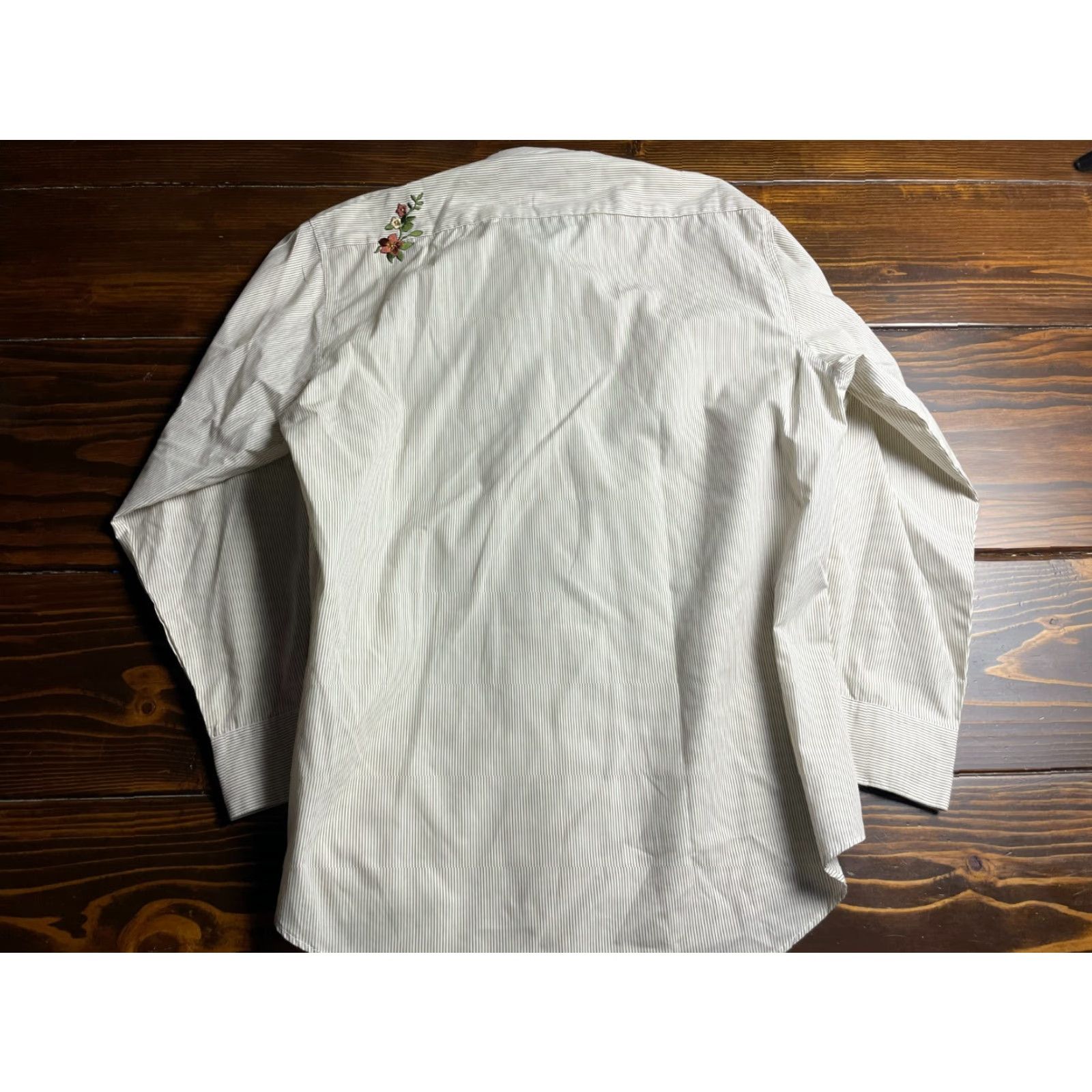 Vintage Las Olas Shirt Womens Small Cream Brown Striped Floral Embroidered Humming Bird Size S / US 4 / IT 40 - 2 Thumbnail