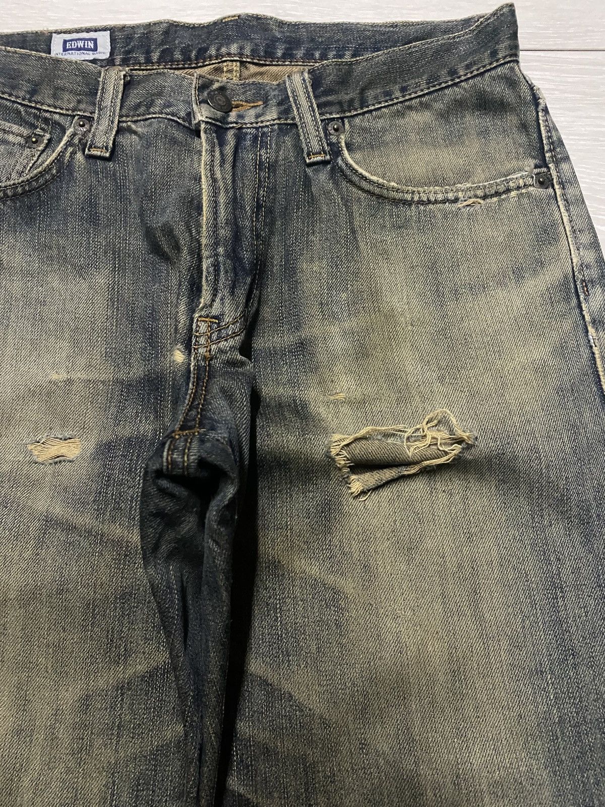 Junya Watanabe Vintage Edwin 404 Mud Wash Distressed Loose Jeans Size US 31 - 8 Thumbnail