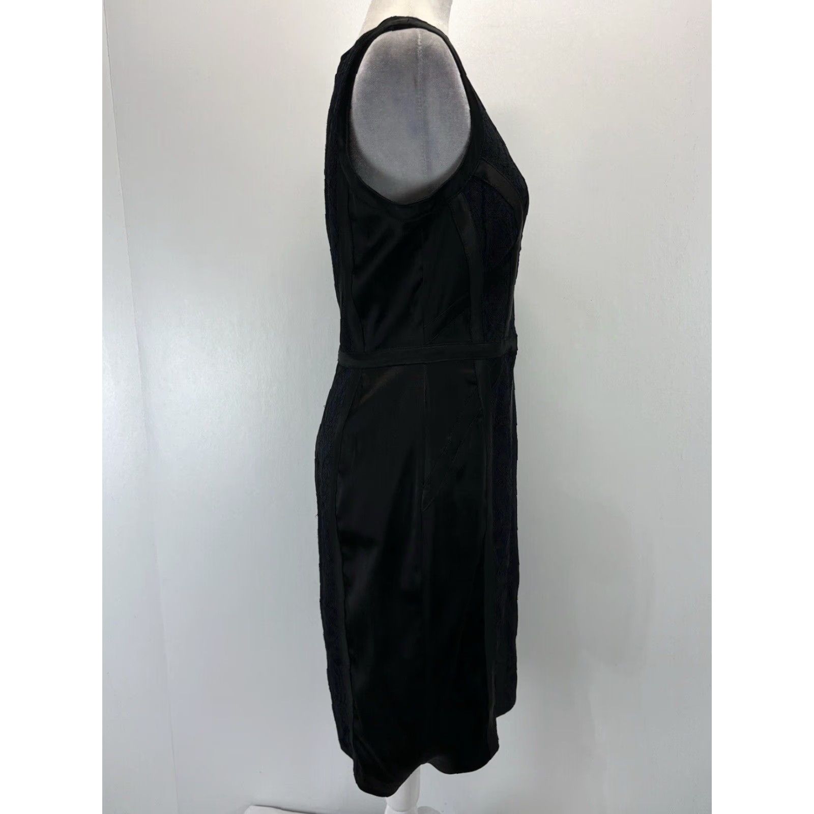 Vintage Cache Black Satin Lace Over Blue Dress Sz 10 Women’s Fitted Sleeveless Cocktail Size L / US 10 / IT 46 - 4 Thumbnail