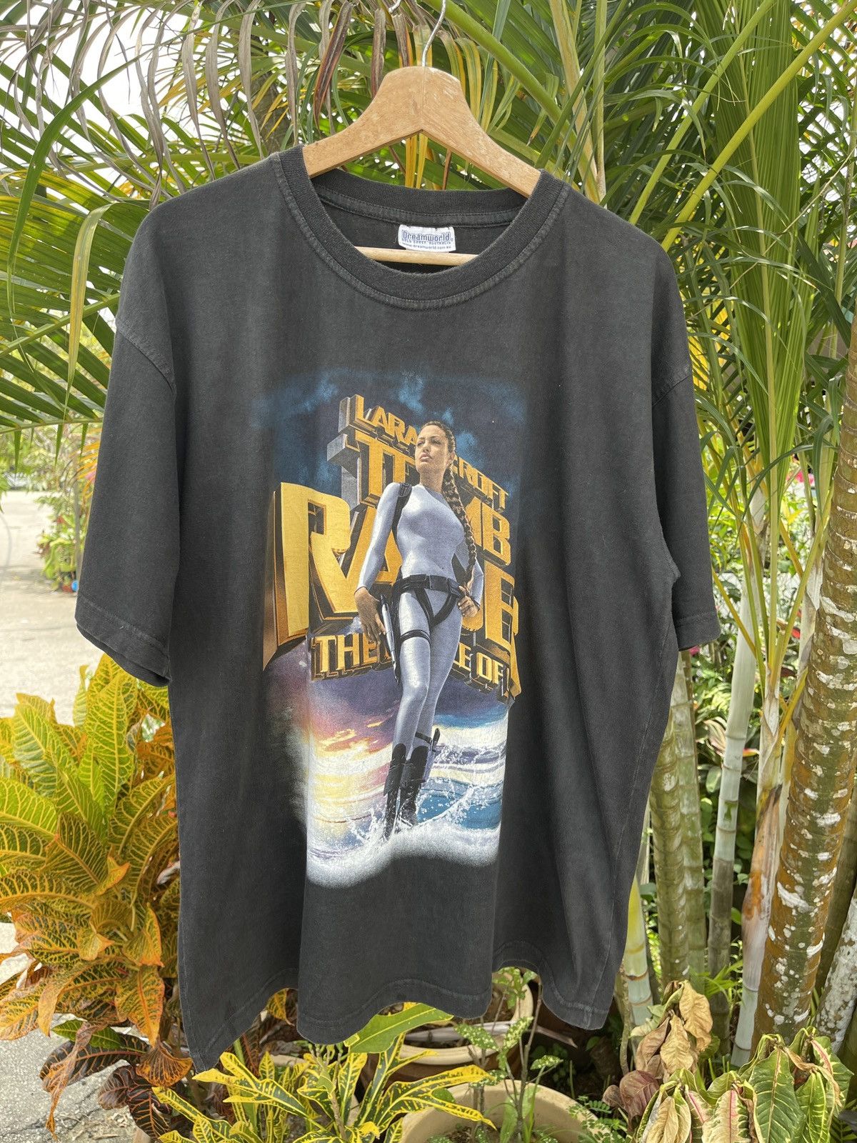 Image of Movie Vintage’Y2Ktomb Raider Lara Croft 2002Faded Black Tshirt, Men's (Size XL)