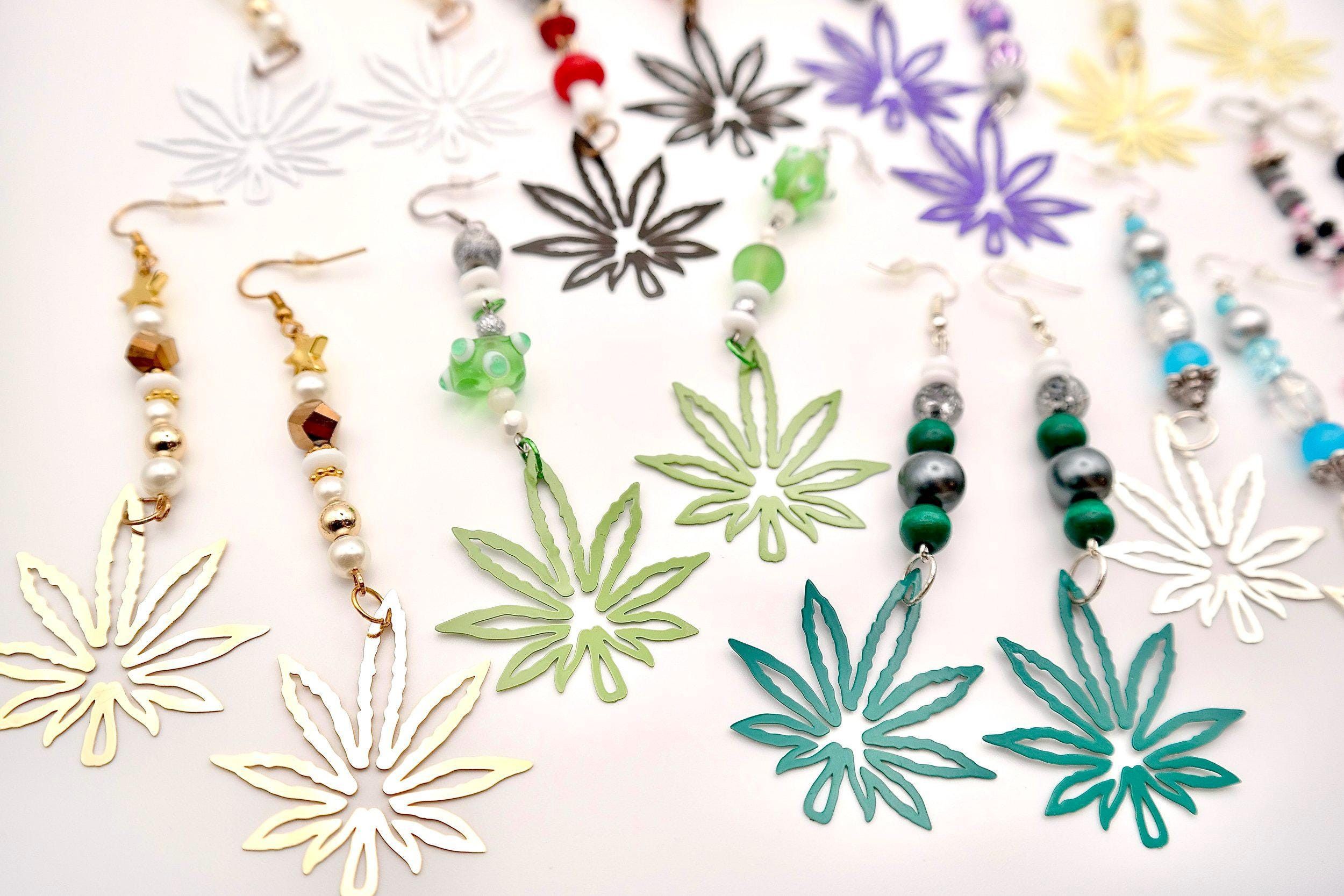 Handmade Colorful 420 Leaf Earrings Size ONE SIZE - 1 Thumbnail