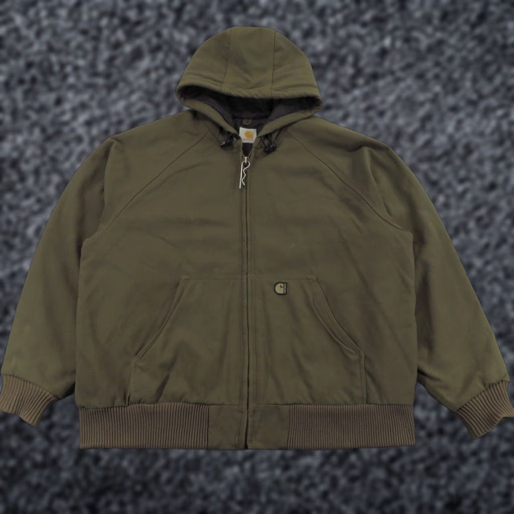 Carhartt VINTAGE Carhartt Jacket Mens 2XL Green Full Zip Hooded Quilt Lined Coat J130 90s Grunge USA Army Outdoors Workwear Bomber Jacket Outdoors Mens Size US XXL / EU 58 / 5 - 1 Thumbnail