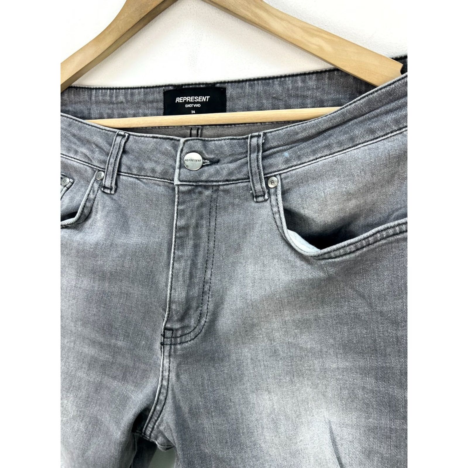 Vintage REPRESENT Denim Jeans Flat Grey Distressed Slim Size 34 Men's Slim Fit Jeans Gray Distressed Logo 34 Mens Size US 34 / EU 50 - 5 Thumbnail