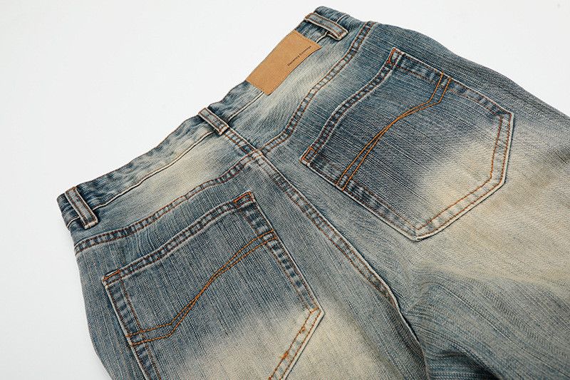Vintage Retro Washed Whiskered Distressed Curved-Leg Jeans Size US 32 / EU 48 - 5 Thumbnail