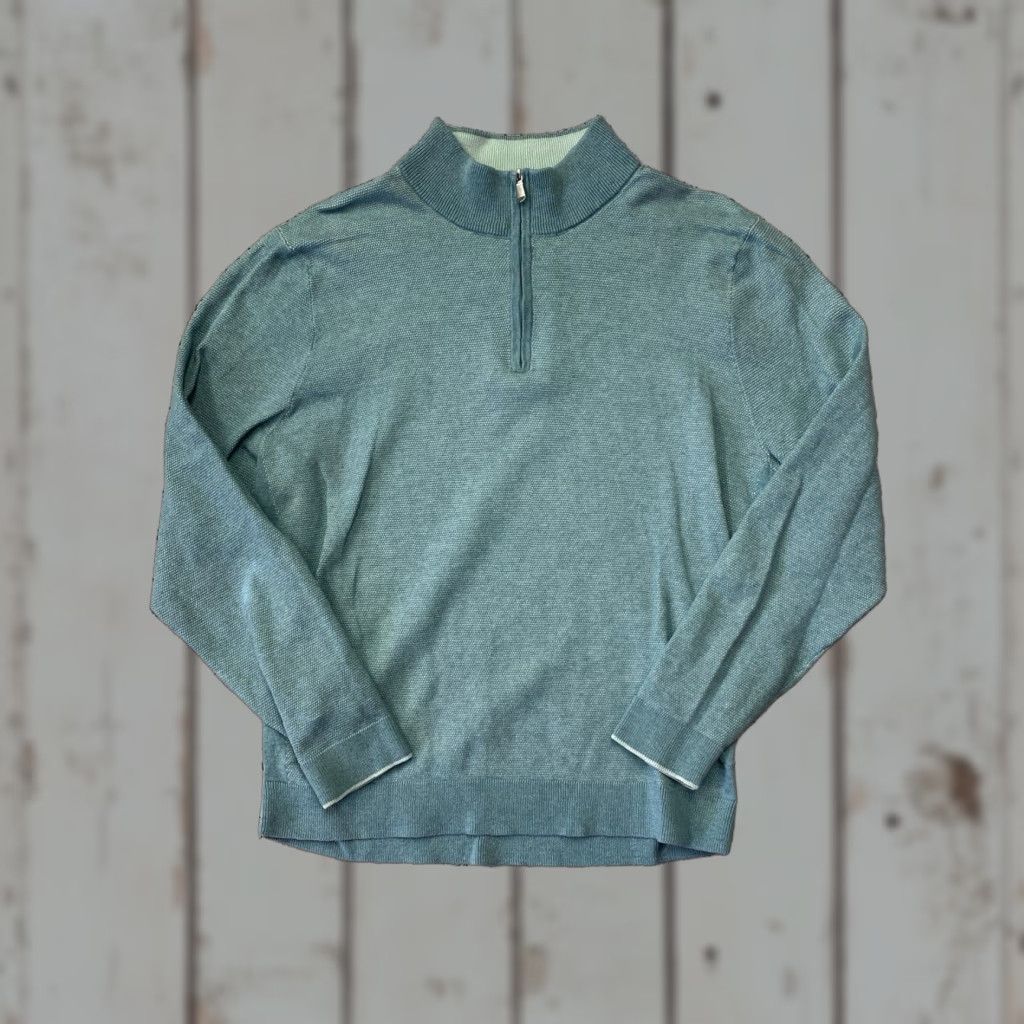 Tommy Bahama Tommy Bahama Island Zone Sweater 1/4 Zip Men L Solid Blue Green Knit Pullover Casual Beach Preppy 90s Golf Hiking Walking Size US L / EU 52-54 / 3 - 1 Thumbnail