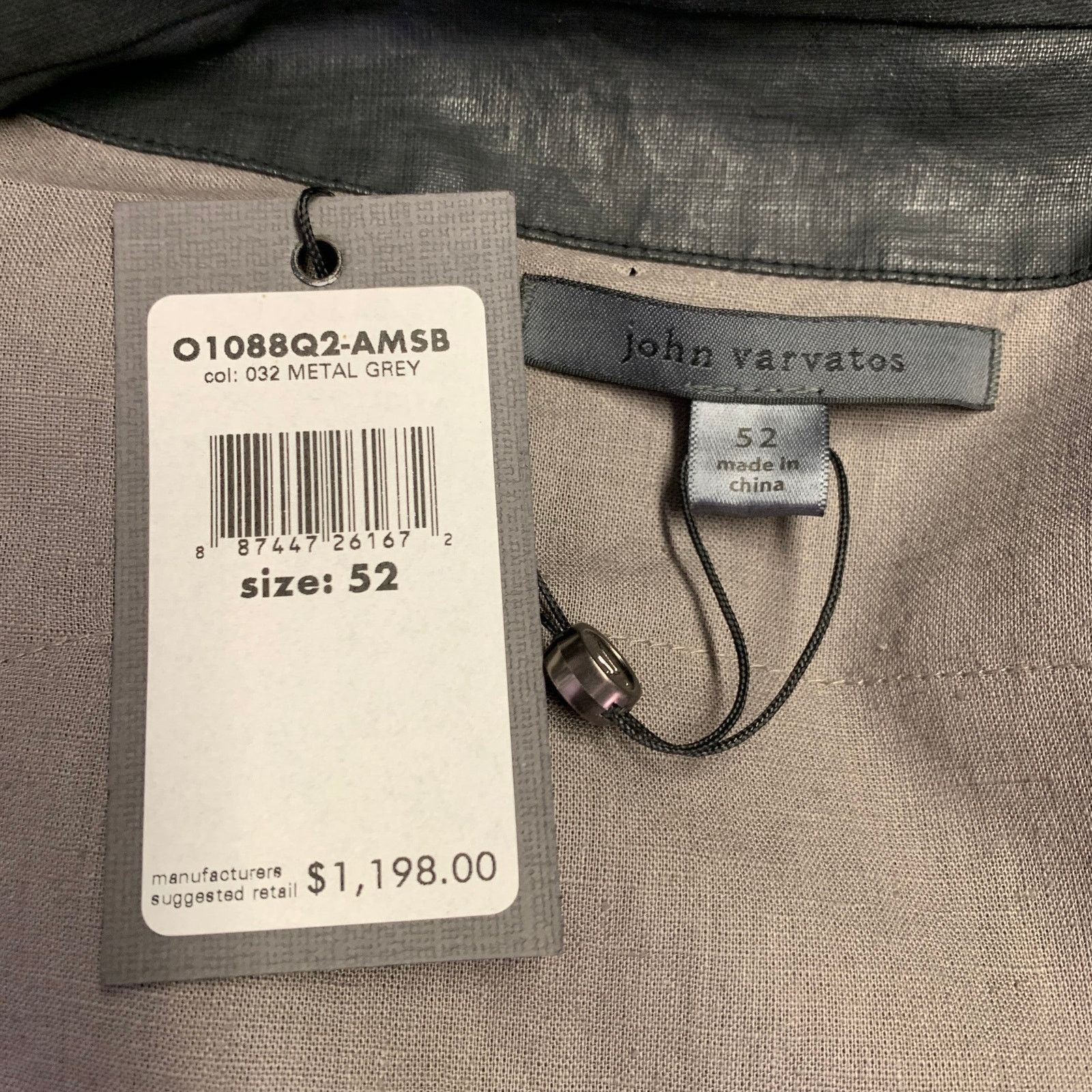 John Varvatos Size 42 Grey Charcoal Distressed Coated Linen Jacket Size US L / EU 52-54 / 3 - 4 Thumbnail