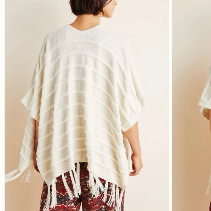 Anthropologie Anthropologie Miette Chenille Cozy Kimono Fringe Trim Ecru Size ONE SIZE - 3 Thumbnail